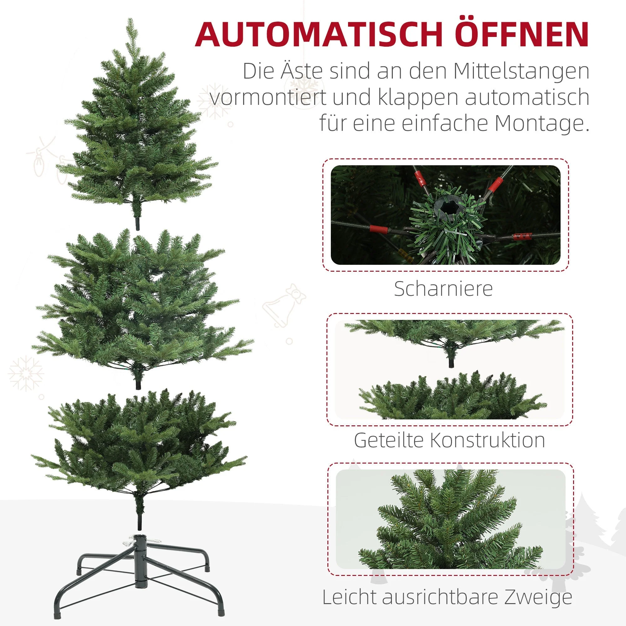 Artificial Christmas Tree, 180cm, 818 Tips, Folding System, Green - Image 6