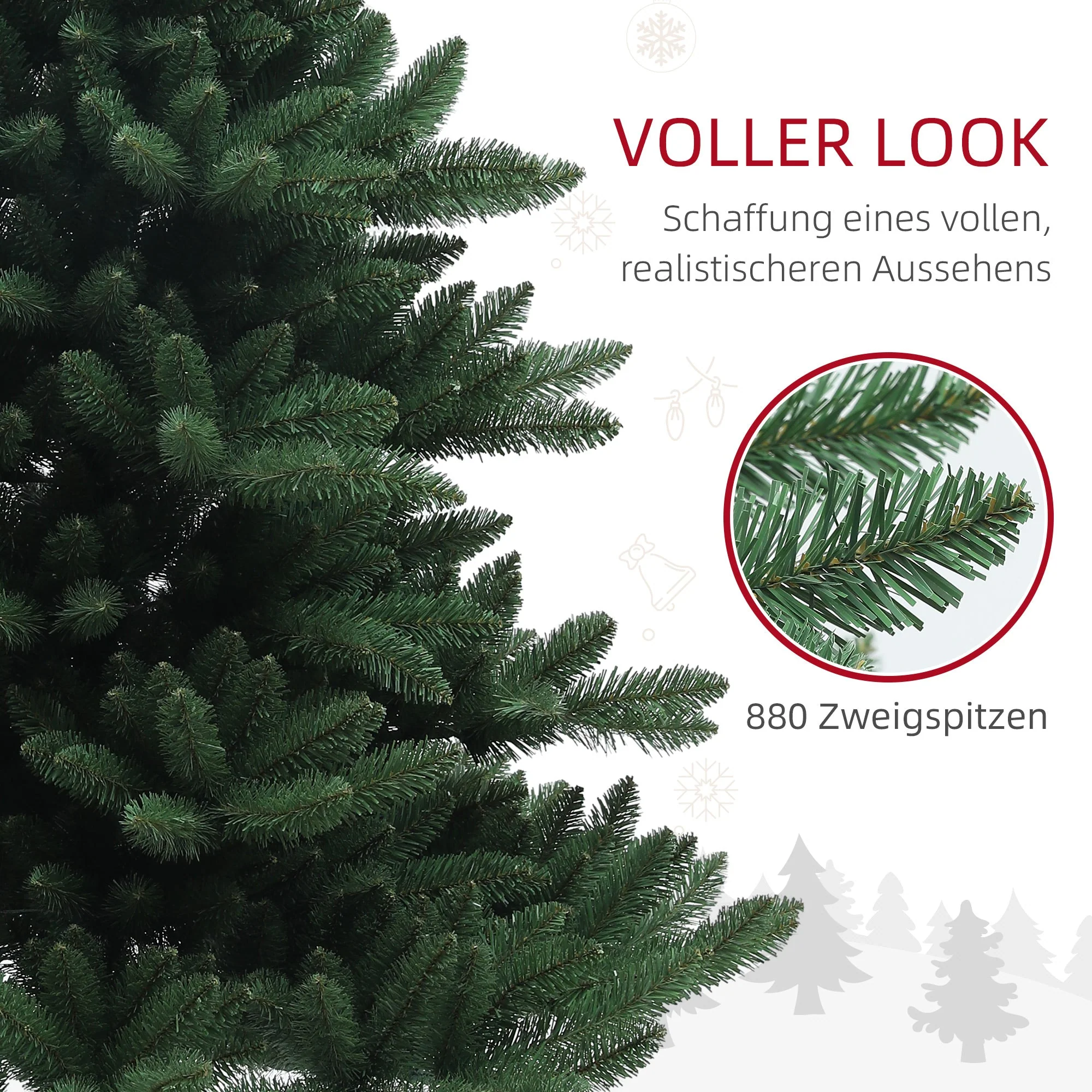 Artificial Christmas Tree, 180cm 880 Tips, Foldable Steel Base, Flame Retardant, Green - Image 6