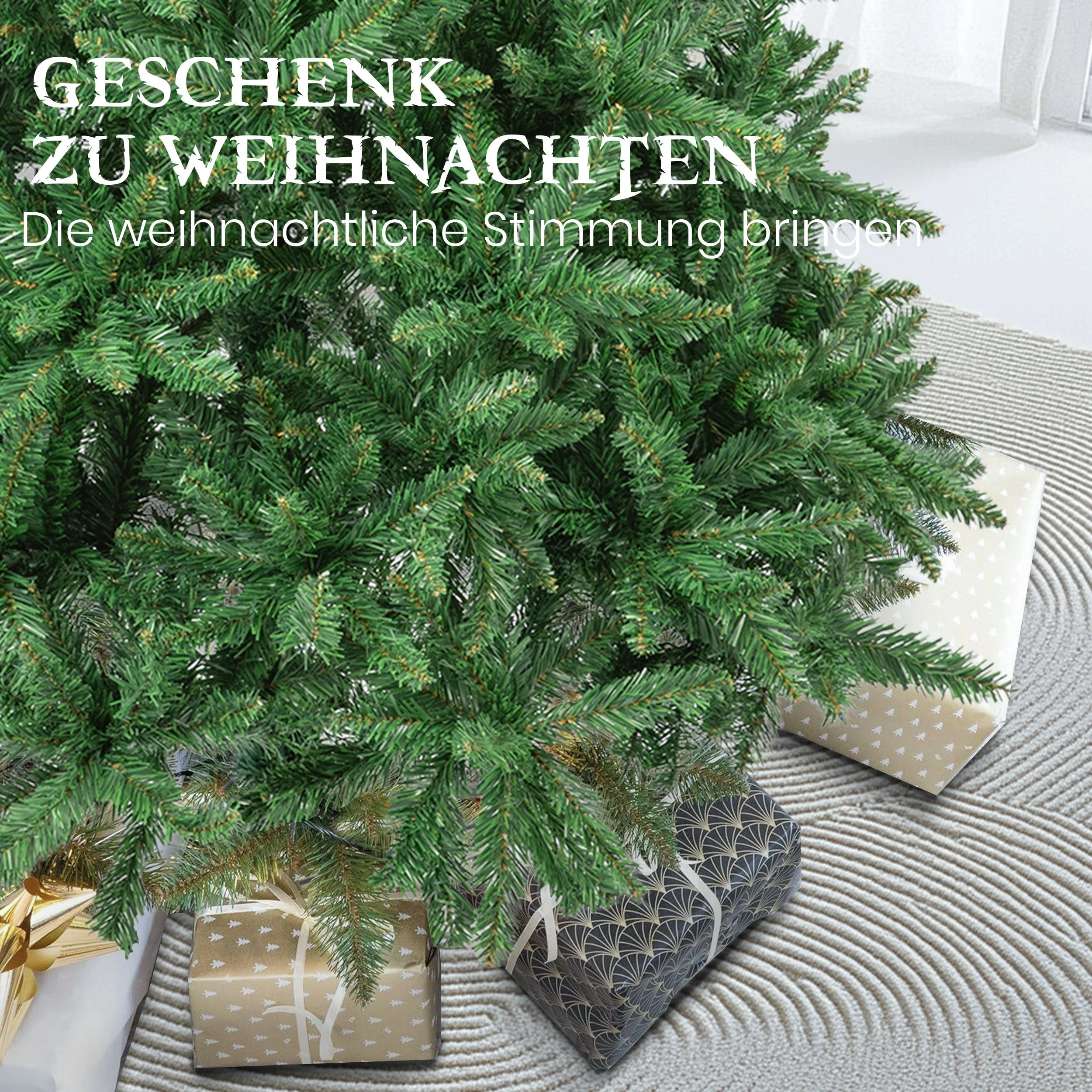 Artificial Christmas Tree 210cm 1400 Tips with Lights & Stand, PVC - Image 8