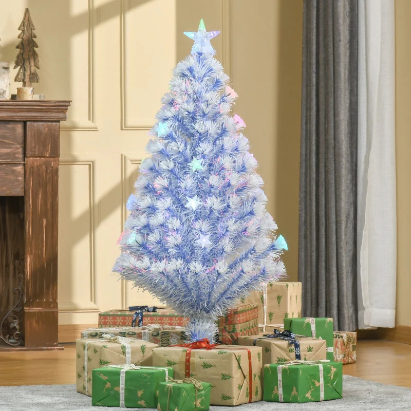 Artificial Christmas Tree, 3 LED Lights, PVC Metal, White & Blue