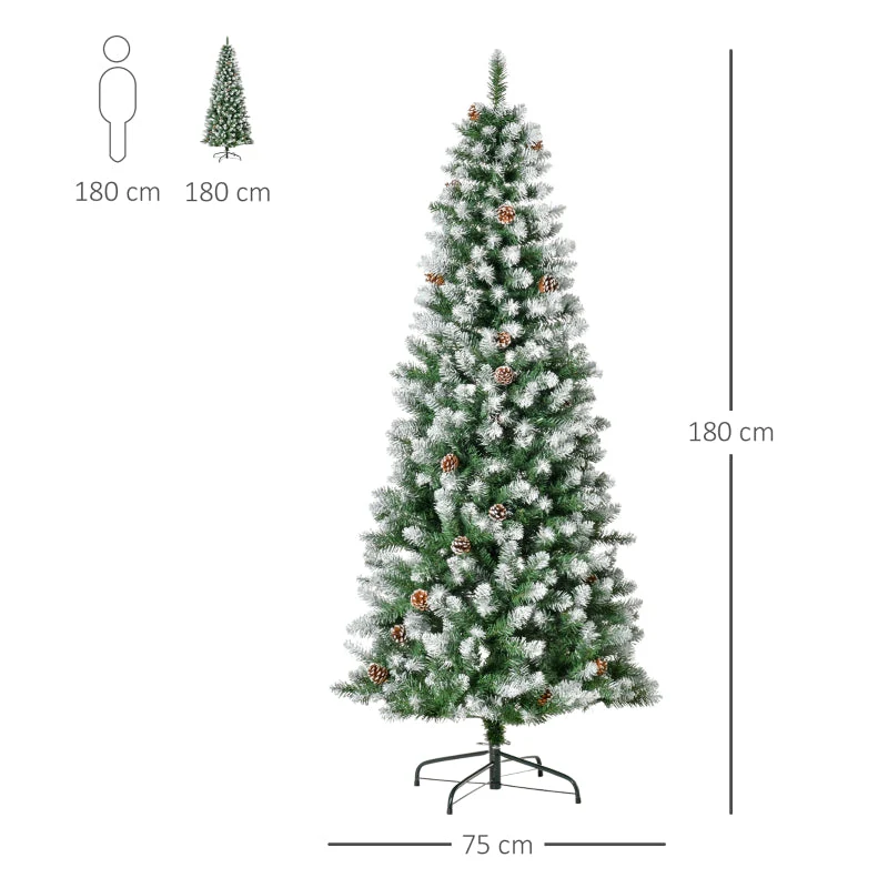 Artificial Christmas Tree, 630 Branches, 37 Cones, Snowy Tips, 180 cm - Image 3