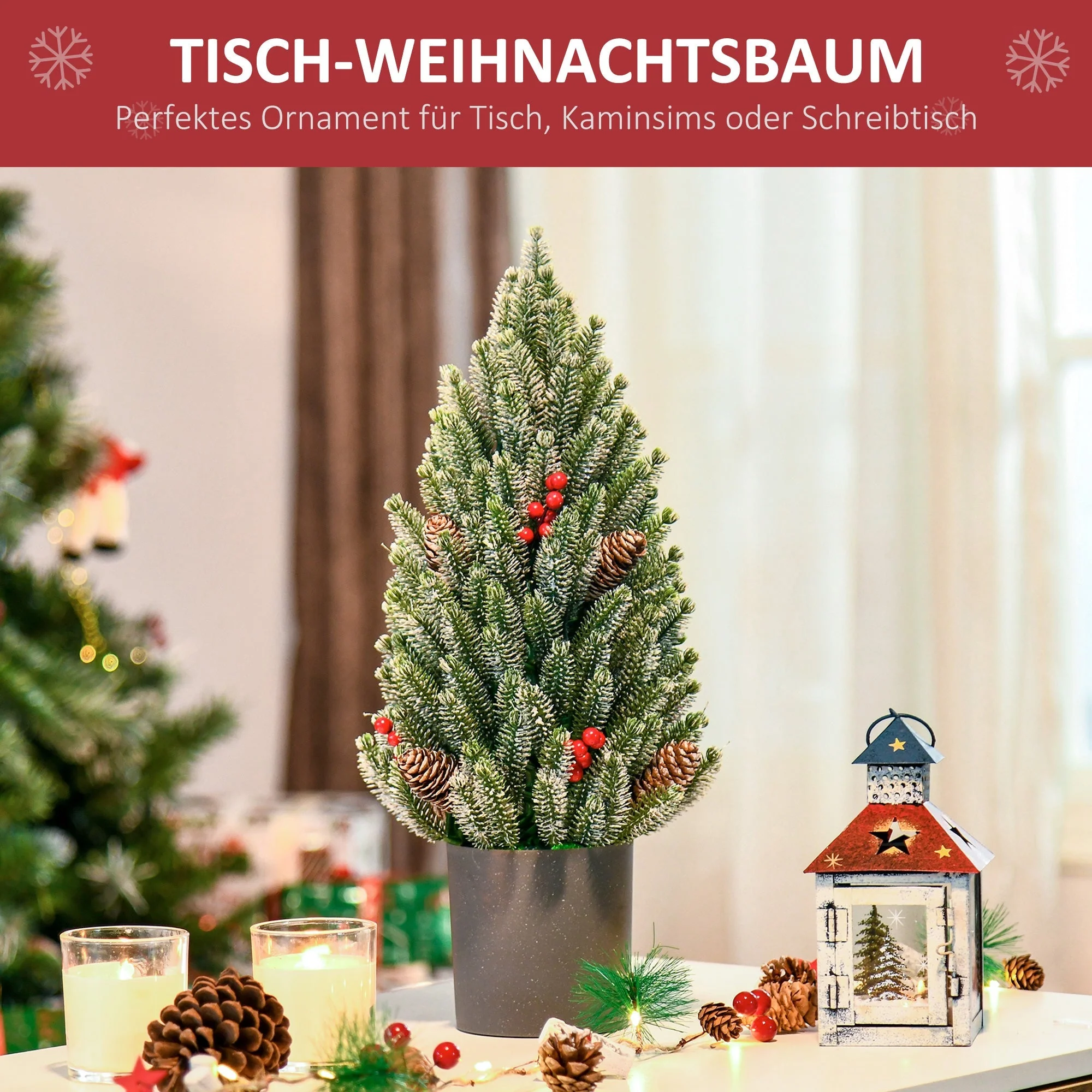 Artificial Christmas Tree Table 170 Branches Snowy Berries Pine Cones Plastic - Image 6