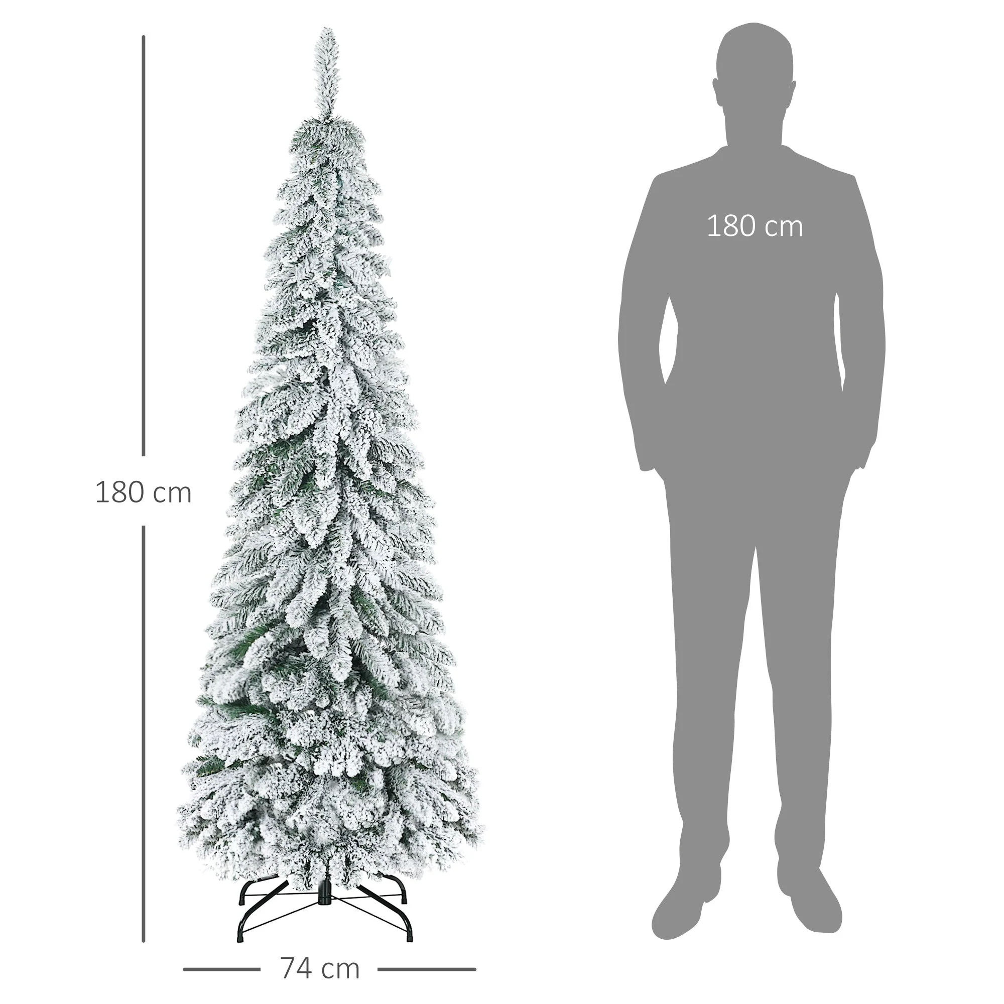 Artificial Christmas Tree with Snow and Stand, 180 cm, Green - Image 3