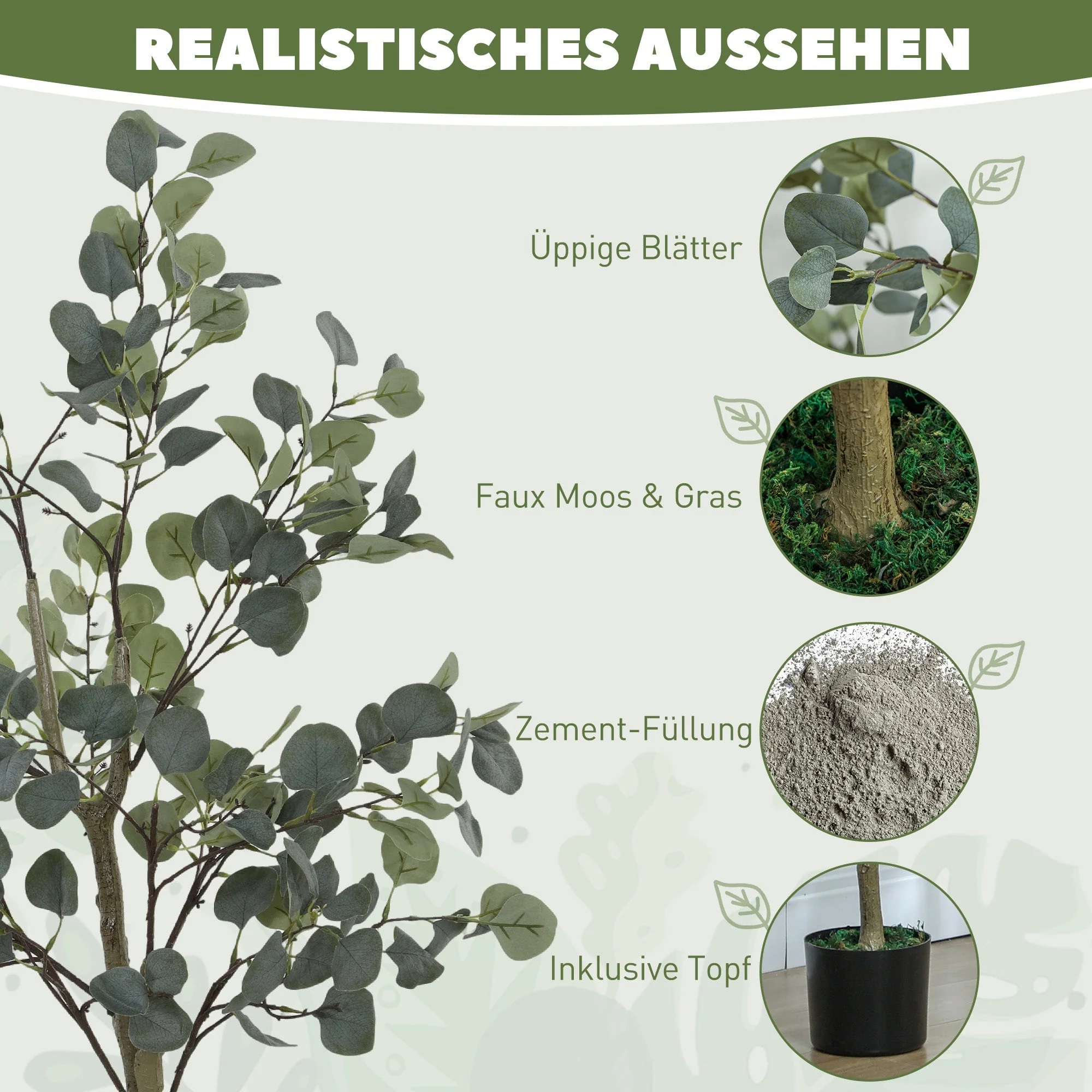 Artificial Eucalyptus Tree, Large 150 cm, Cement - Image 4