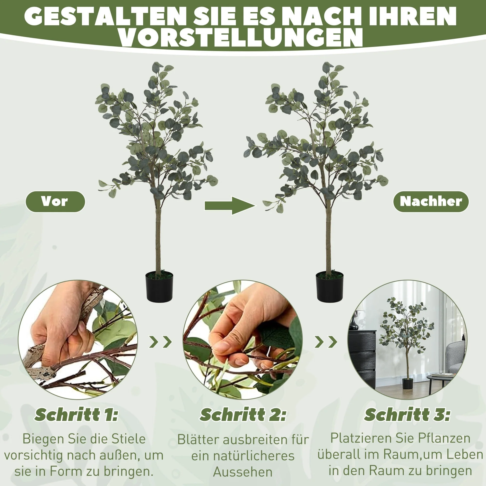 Artificial Eucalyptus Tree, Large 150 cm, Cement - Image 6