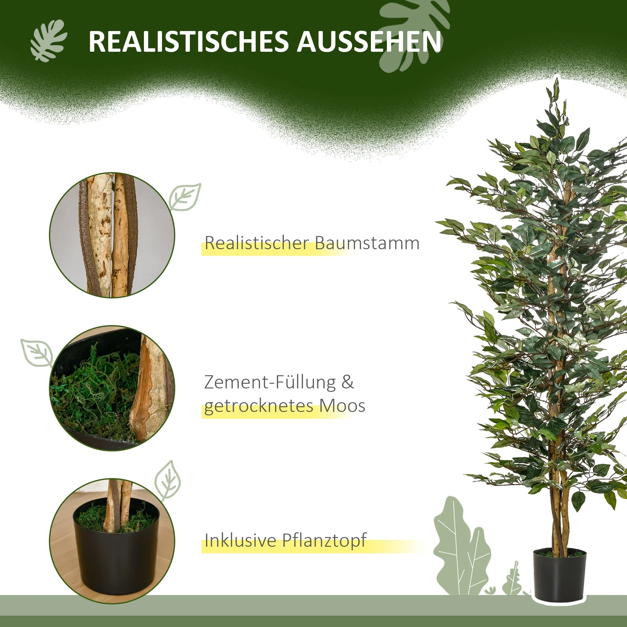 Artificial Ficus Tree 150cm Indoor/Outdoor Plastic Pot - Image 5