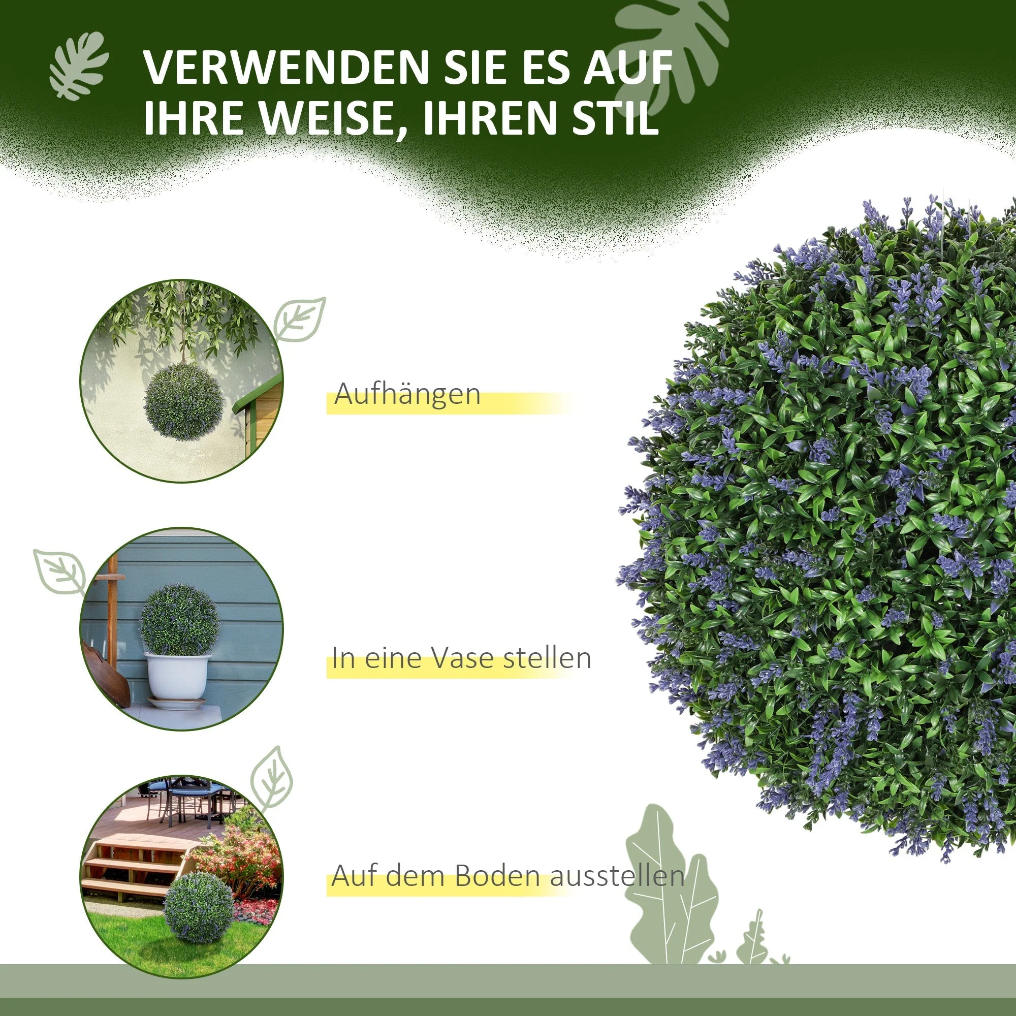 Artificial Lavender, 42 cm Ball Shape, Set of 2, Purple + Green - Image 6