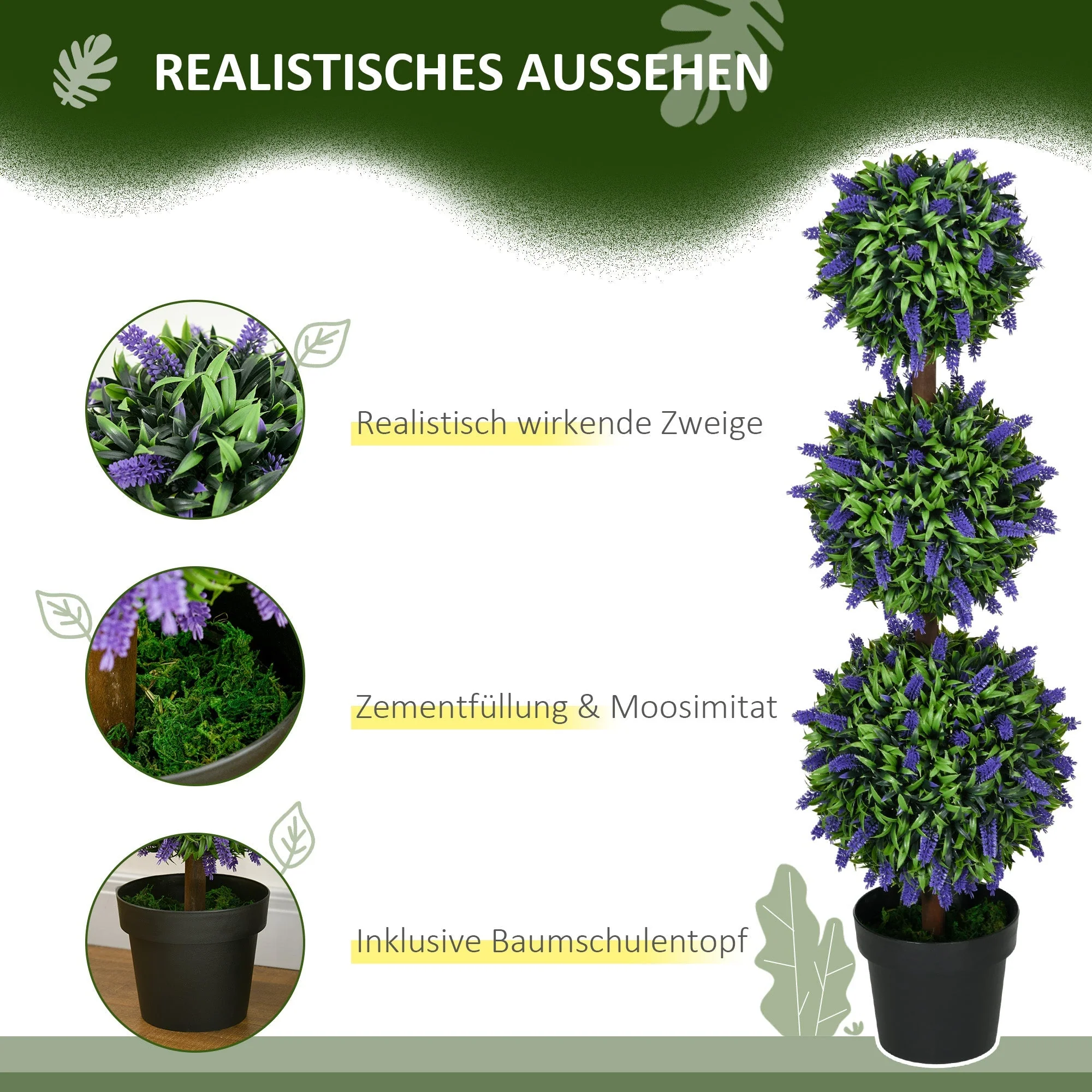 Artificial Lavender Trees, 2-Set, 110 cm, UV-Resistant, Plastic - Image 4