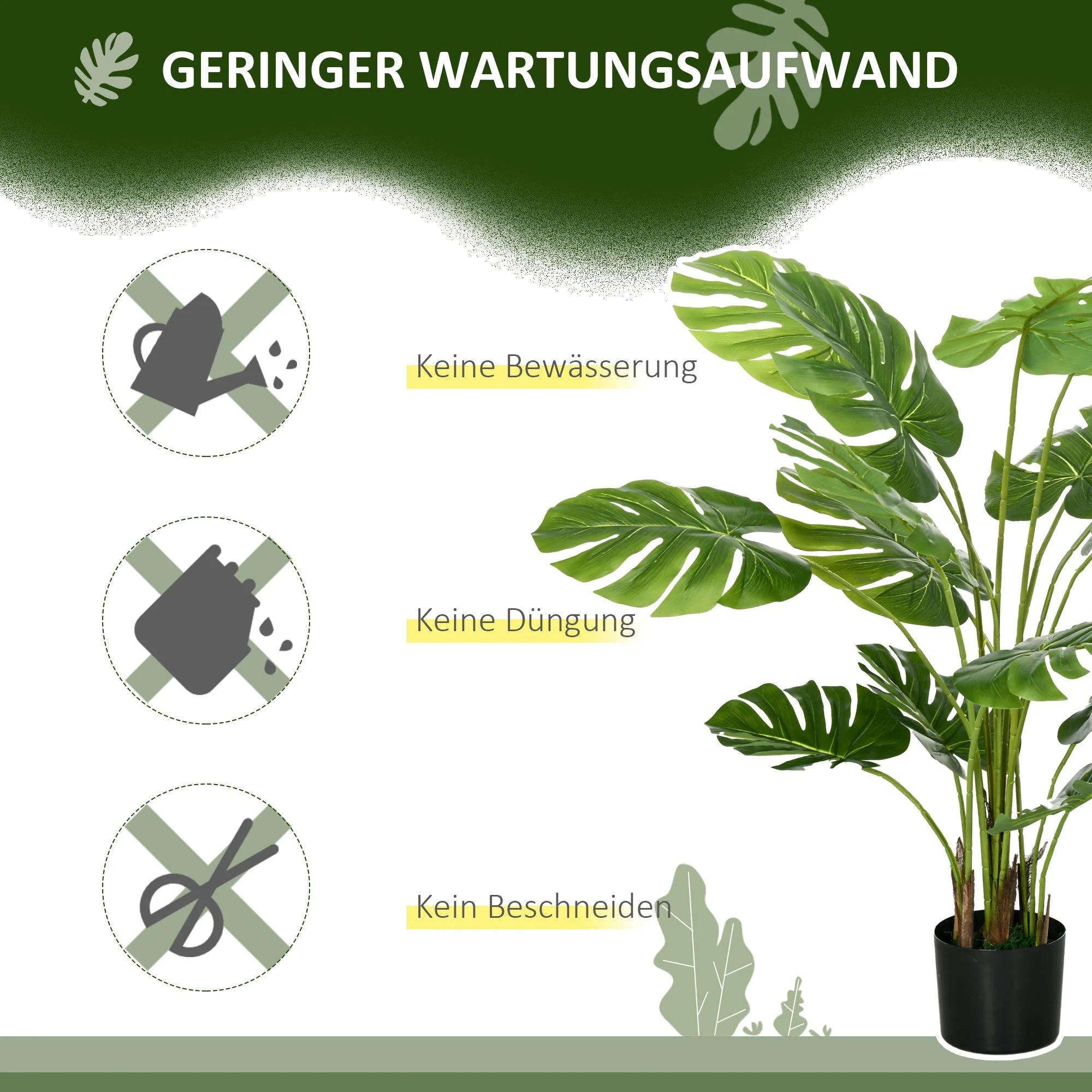 Artificial Monstera 120cm Plant with Planter, Green - Image 5
