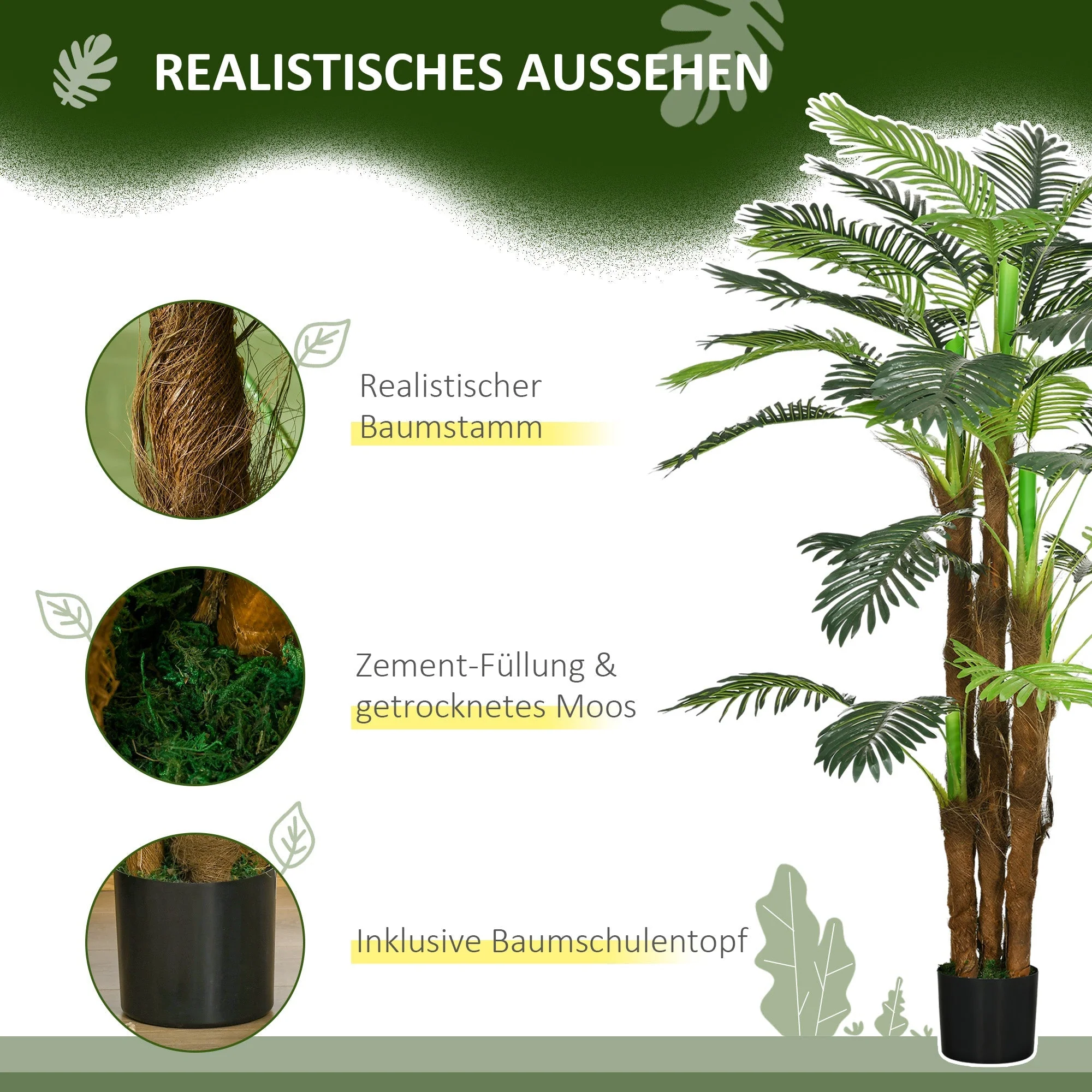 Artificial Palm Tree, 160 cm, 36 Branches, Green - Image 5