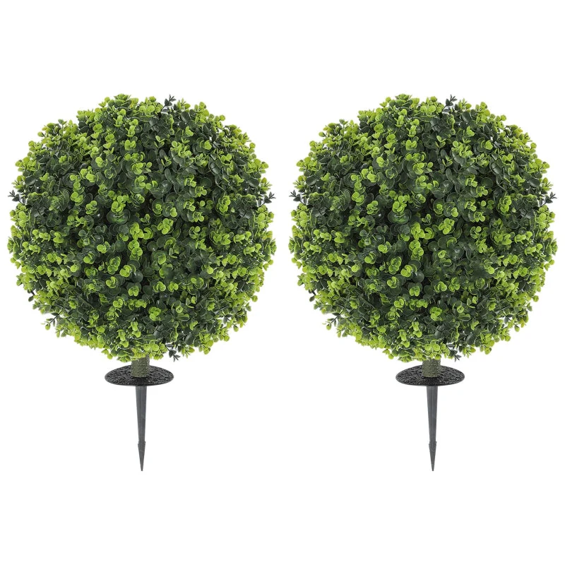Artificial Plants, Set of 2 Boxwood Balls with Ground Stake, UV-resistant, Green - Image 2