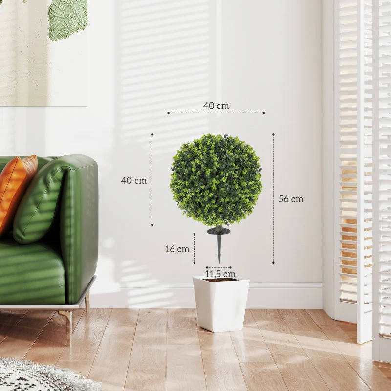 Artificial Plants, Set of 2 Boxwood Balls with Ground Stake, UV-resistant, Green - Image 3