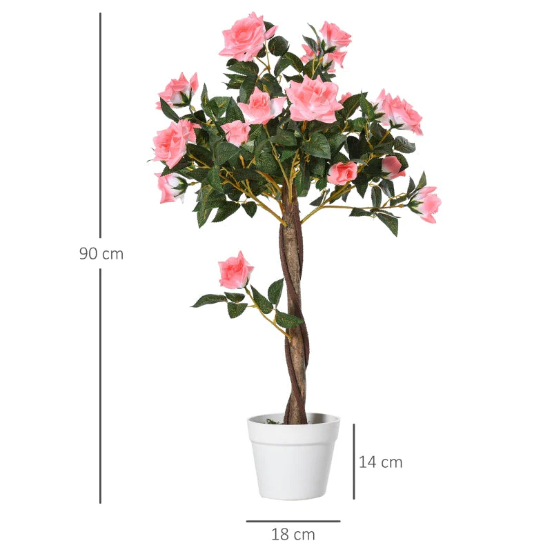 Artificial Rose Tree 90 cm Large Realistic Plant in Pot, Plastic - Image 3