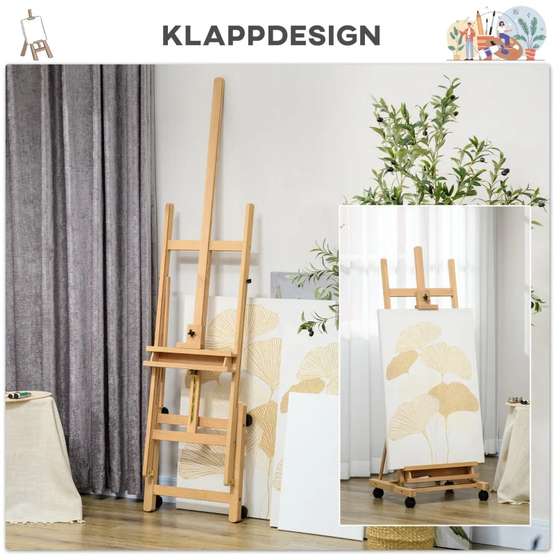 Artist's Easel, Height Adjustable 4 Wheels, Natural + Black - Image 5