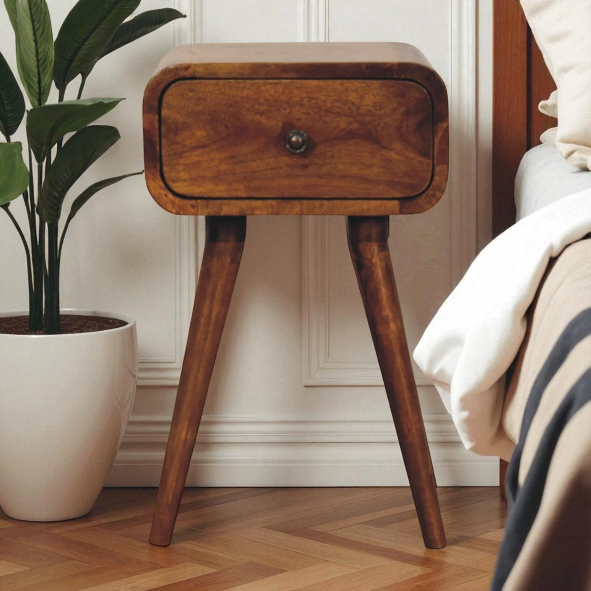 Avora Mini Nightstand, 1 Drawer, Solid Wood, Dark Brown