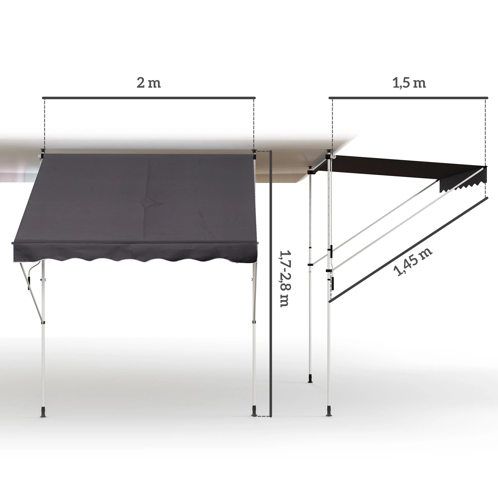 Awning, Articulated Arm Clamp Adjustable 200x150cm, Grey Aluminium - Image 3