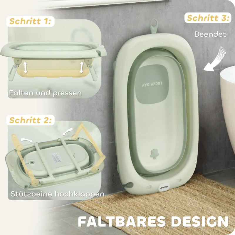 Baby Bathtub, Foldable Non-Slip Elephant Bath Cushion, Green - Image 3