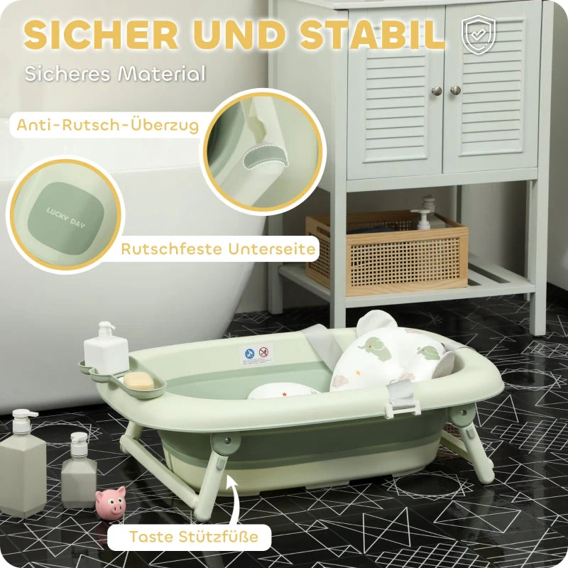 Baby Bathtub, Foldable Non-Slip Elephant Bath Cushion, Green - Image 4