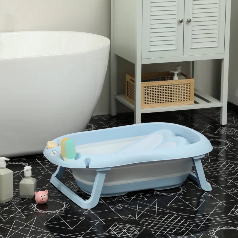 Baby Bathtub, Foldable Non-Slip Safe, Light Blue - Image 2