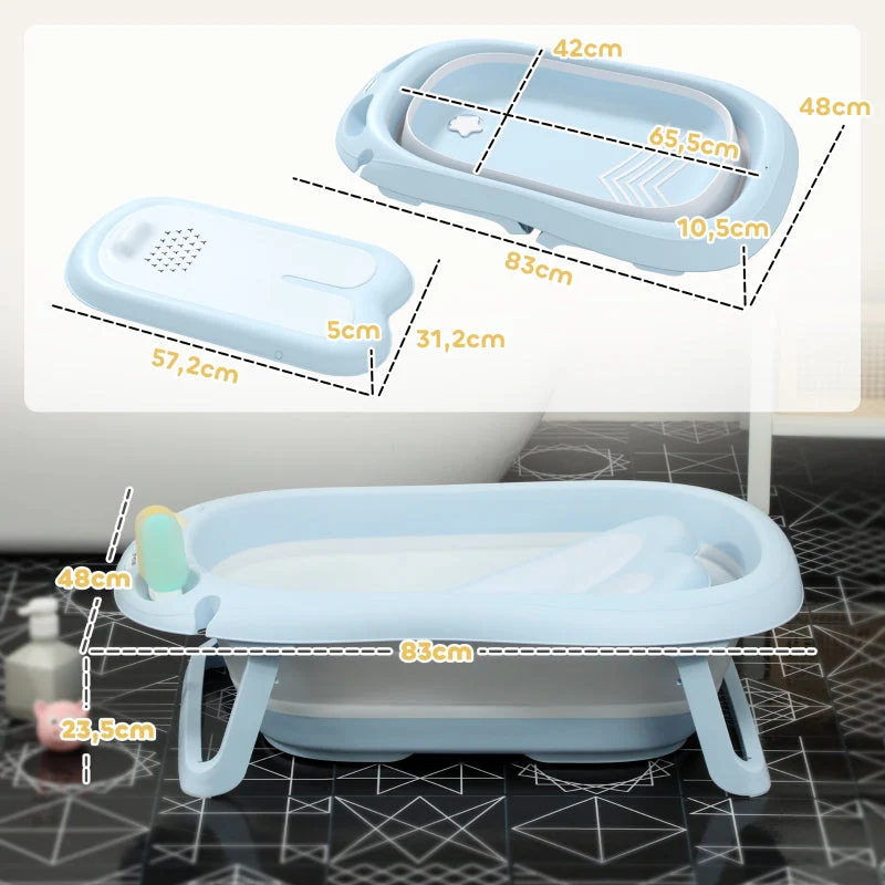 Baby Bathtub, Foldable Non-Slip Safe, Light Blue - Image 3