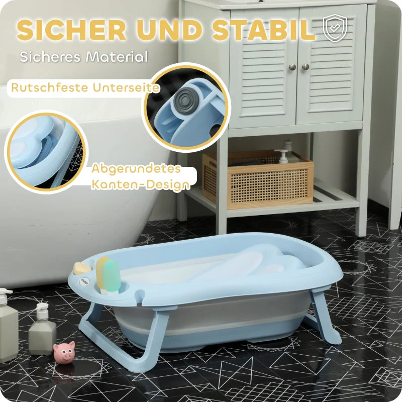 Baby Bathtub, Foldable Non-Slip Safe, Light Blue - Image 6