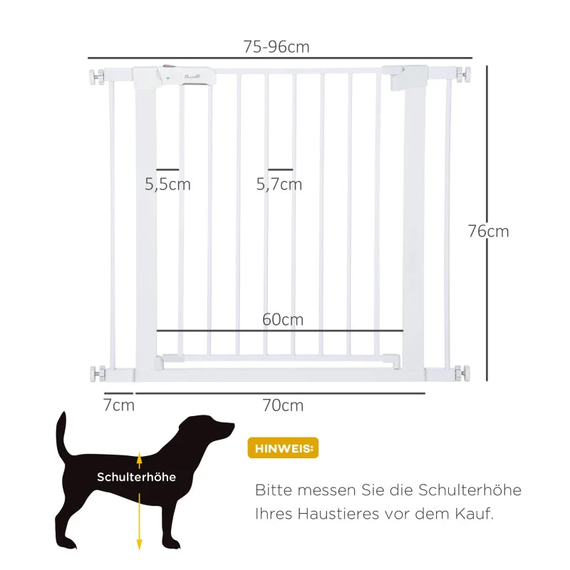 Baby Gate Auto-Close Drill-Free One-Hand Adjustable 75-96cm - White Metal - Image 3