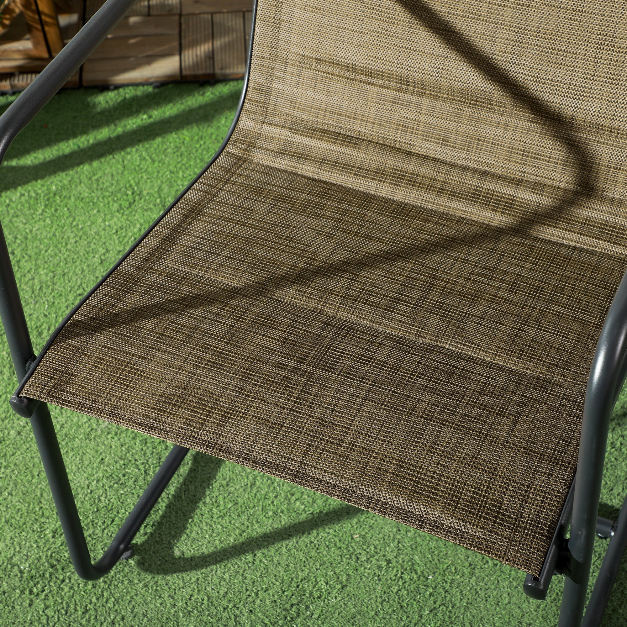 Balcony Chairs, Set of 2, Armrests, Breathable, Metal, Brown - Image 8