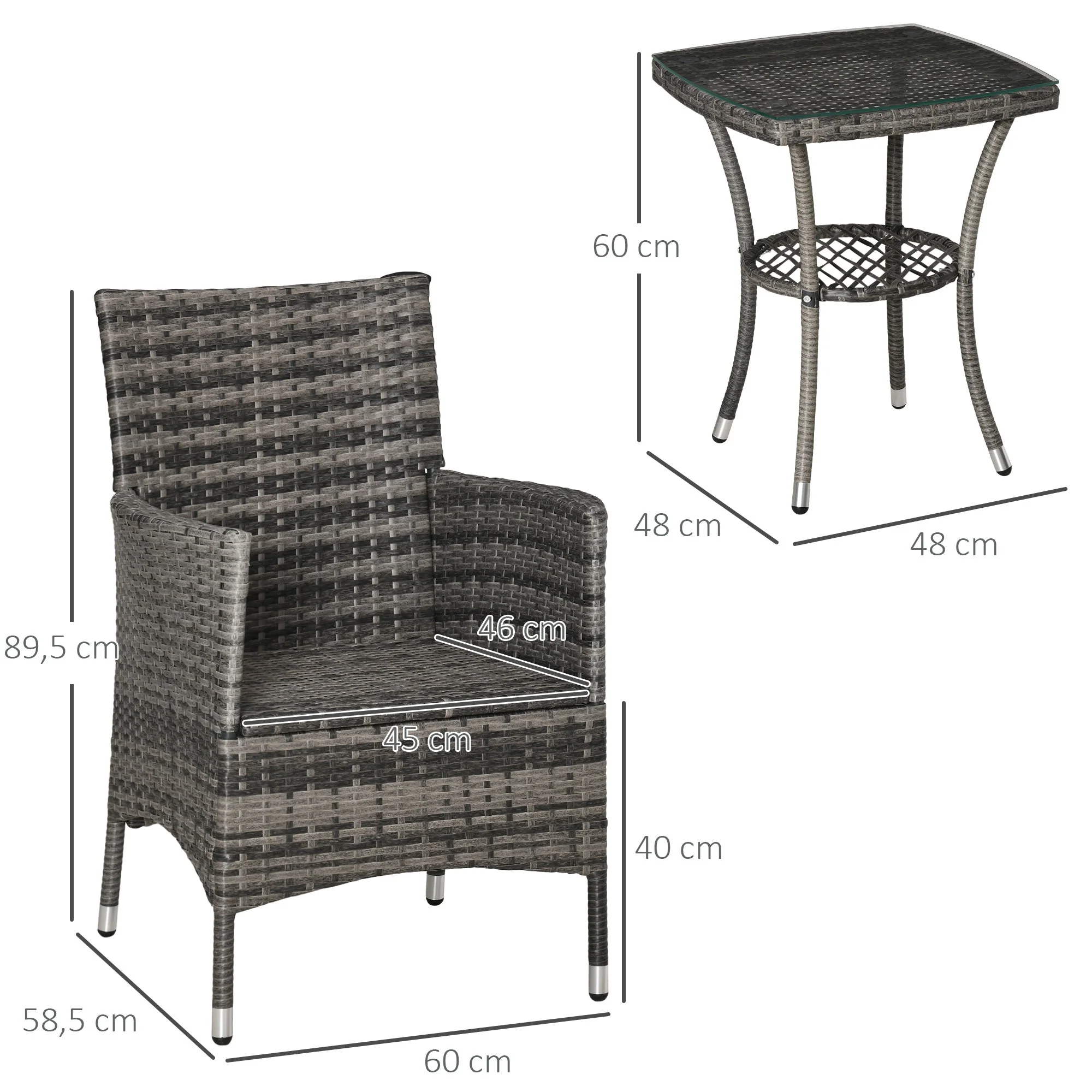 Balcony Furniture Set for 2 People, Rattan Garden, Dark Grey - Image 3