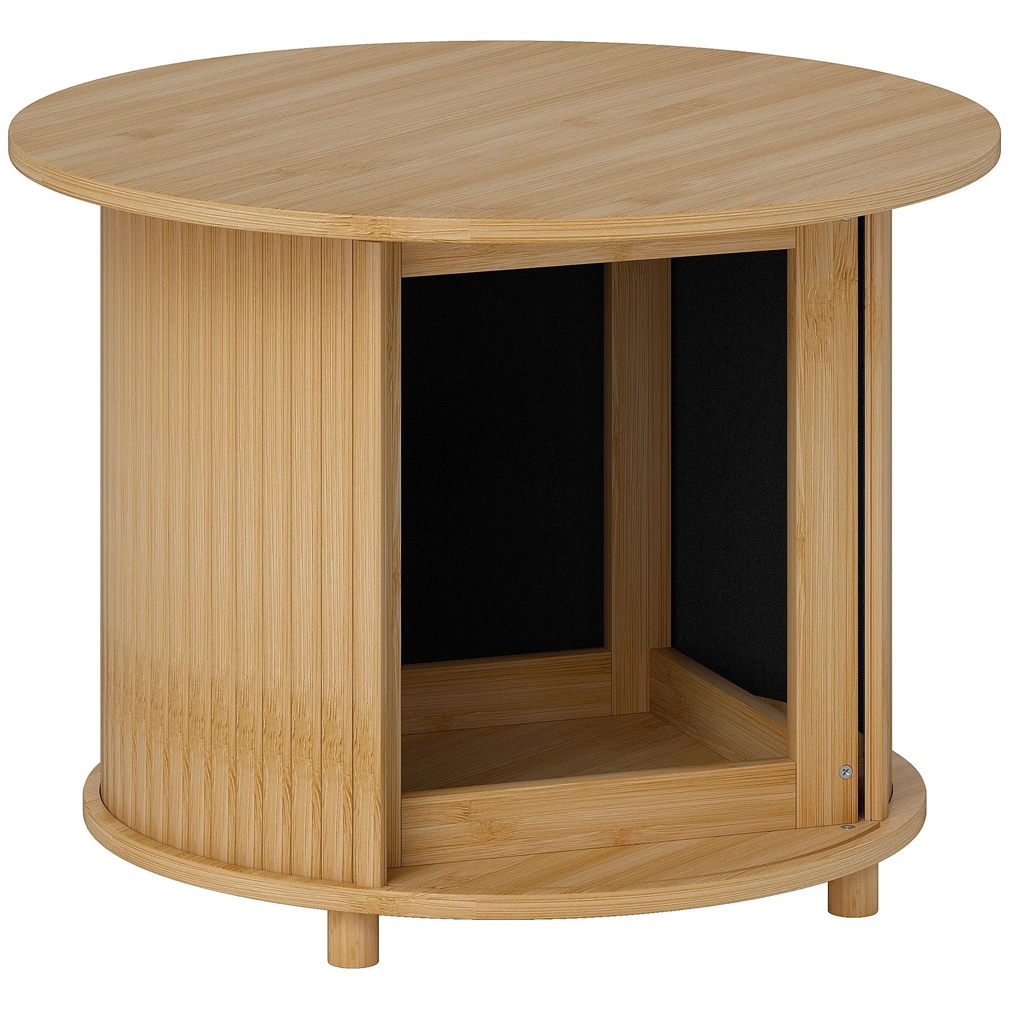 Bamboo Coffee Table, Hidden Storage Round Side Table, Natural - Image 2