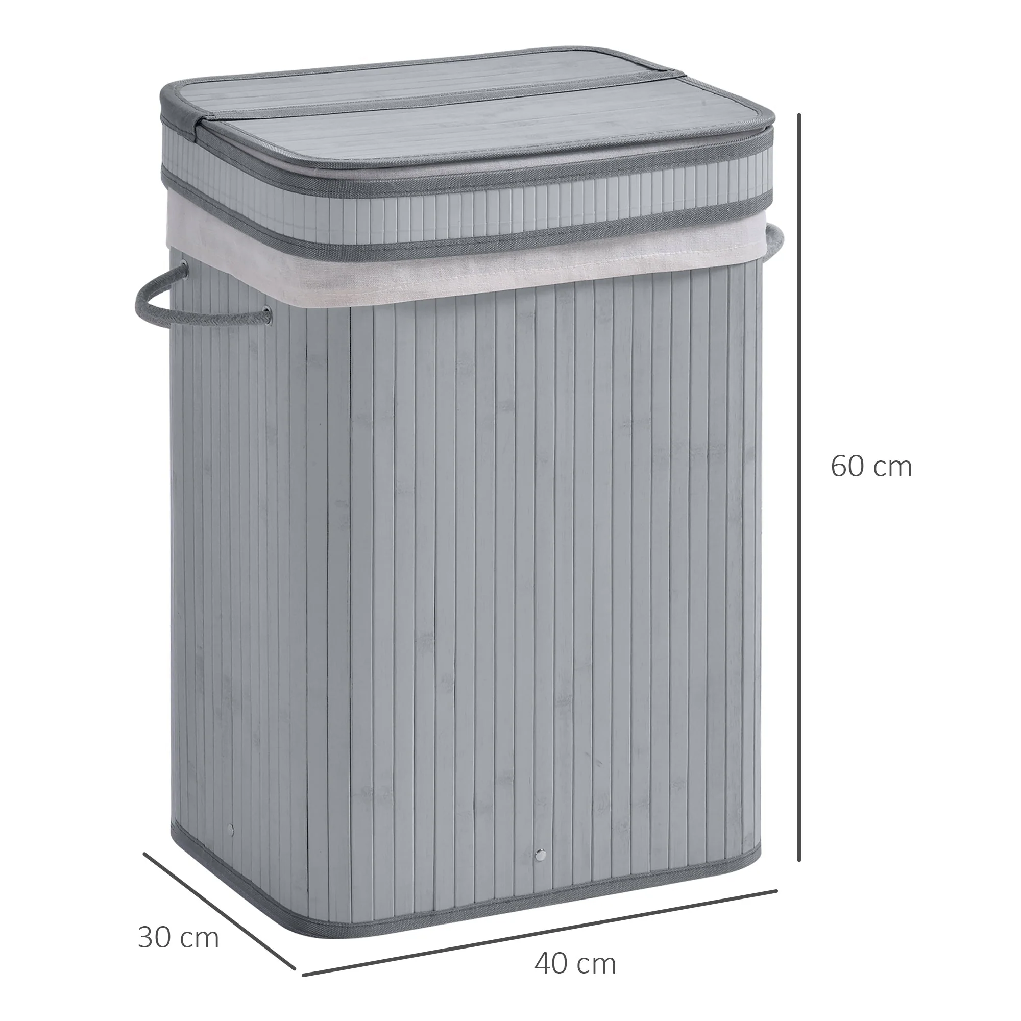 Bamboo Laundry Basket, 70L, Narrow with Lid, Gray - Image 3