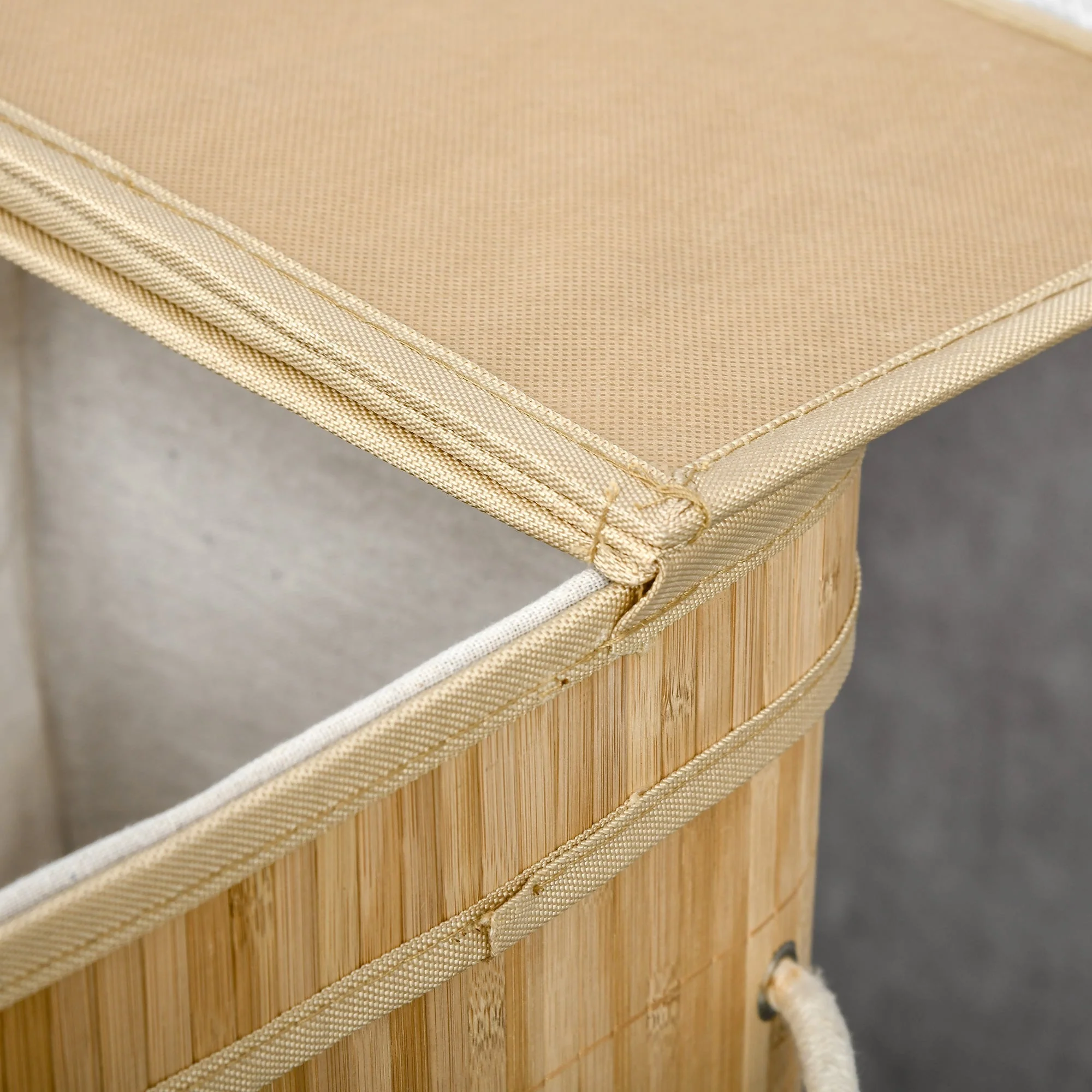 Bamboo laundry basket with lid and handles 90 liter 2 sections with removable fabric bag - Image 8
