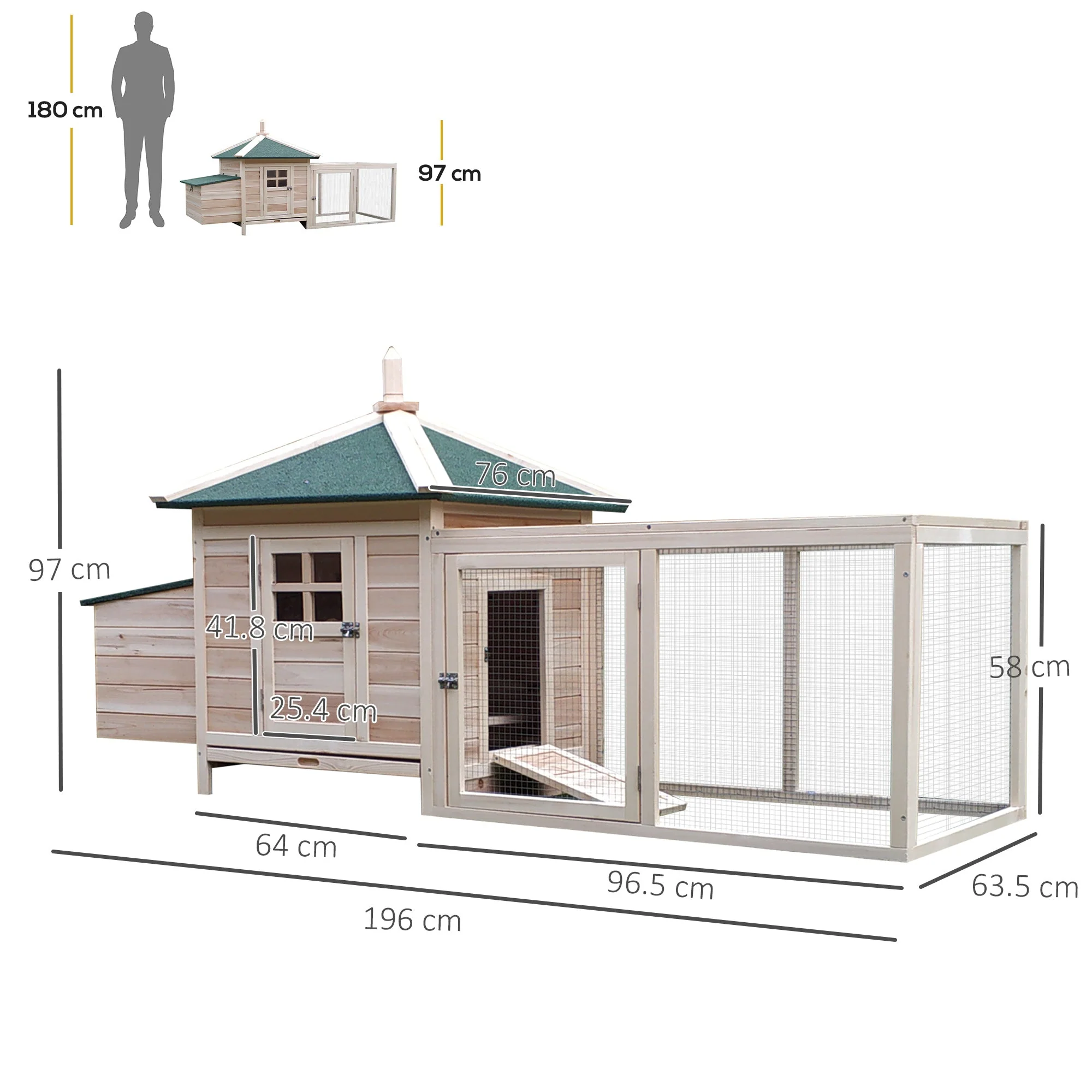 Bantam Chicken Coop with Run, Perches, Nesting Box, Pinewood - Image 3