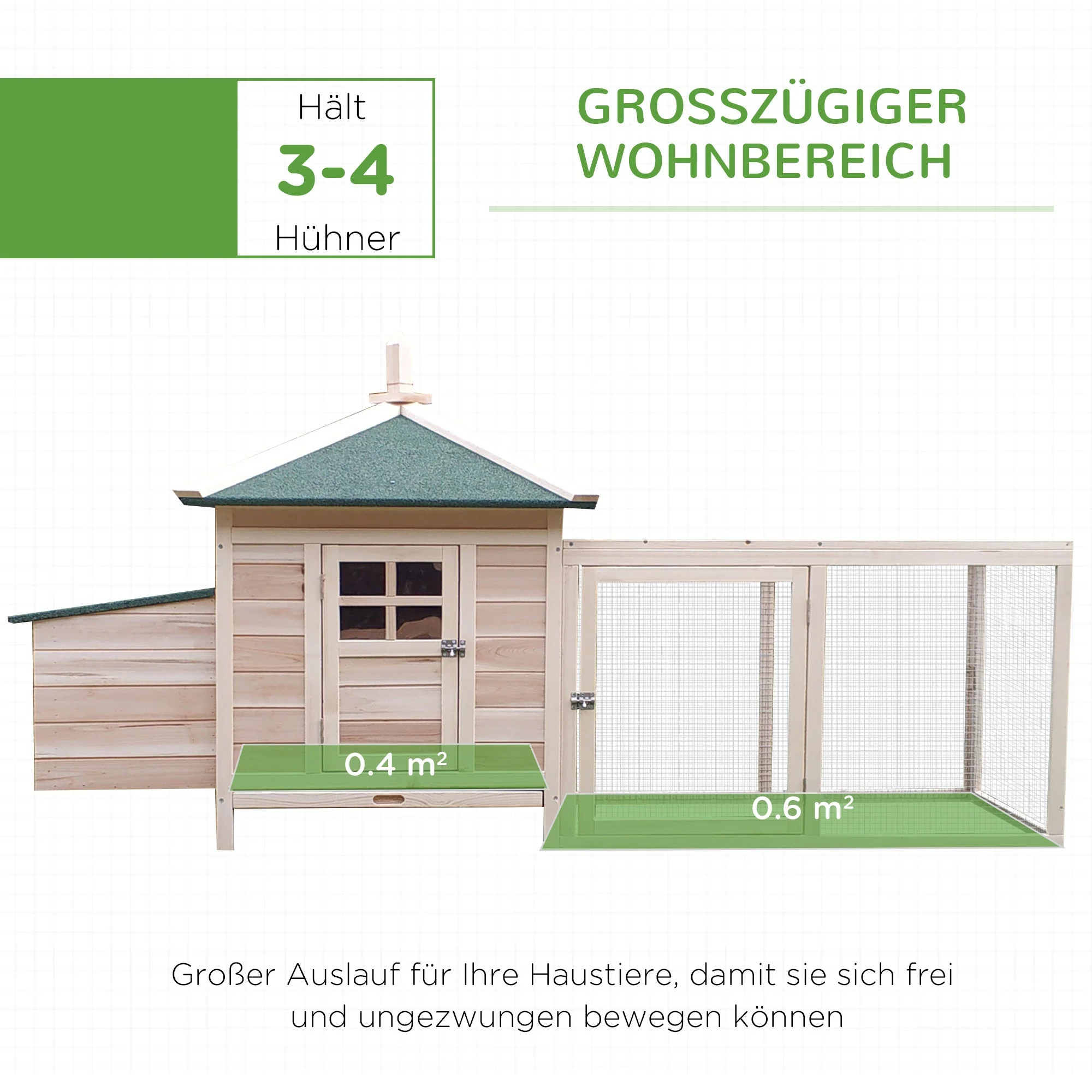 Bantam Chicken Coop with Run, Perches, Nesting Box, Pinewood - Image 4