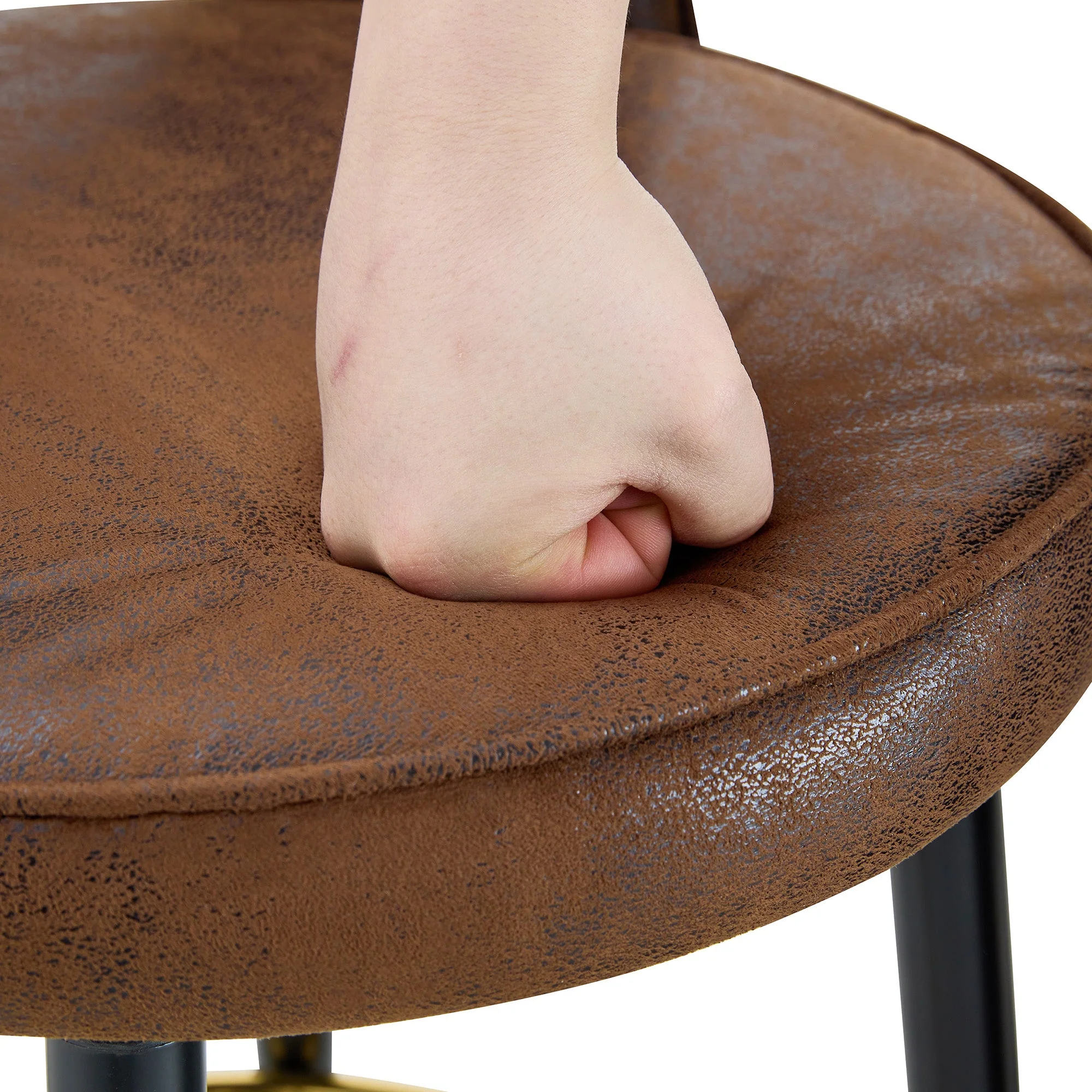 Bar Stool, 360° Swivel Padded Set of 2, Brown Technical Fabric - Image 9