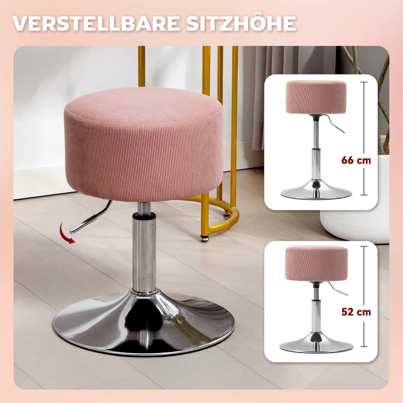 Bar Stool, Height-Adjustable Swivel Counter Stool, Pink Corduroy - Image 4