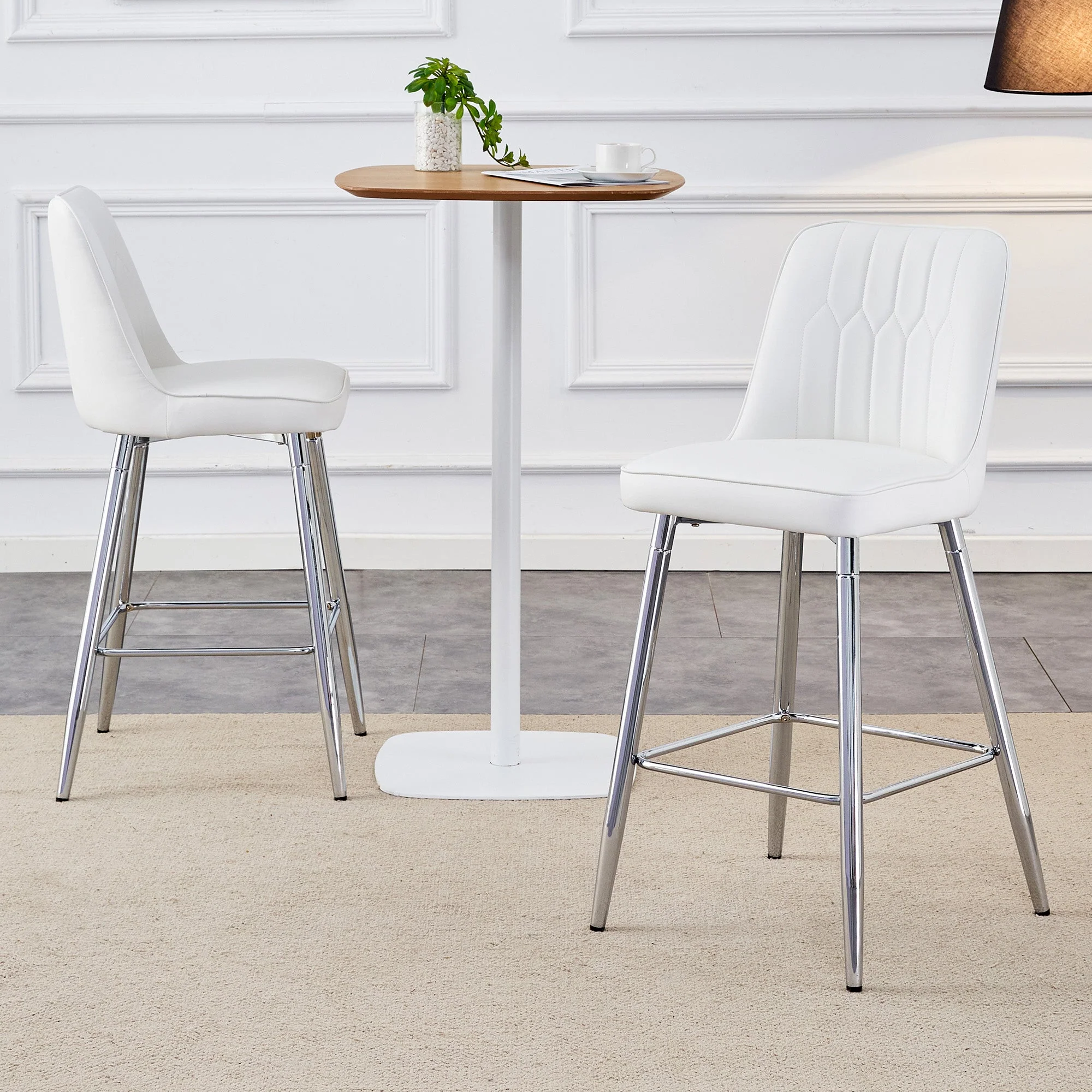 Bar Stool Set of 2 100cm High Metal Frame Footrest - White PU Leather - Image 2