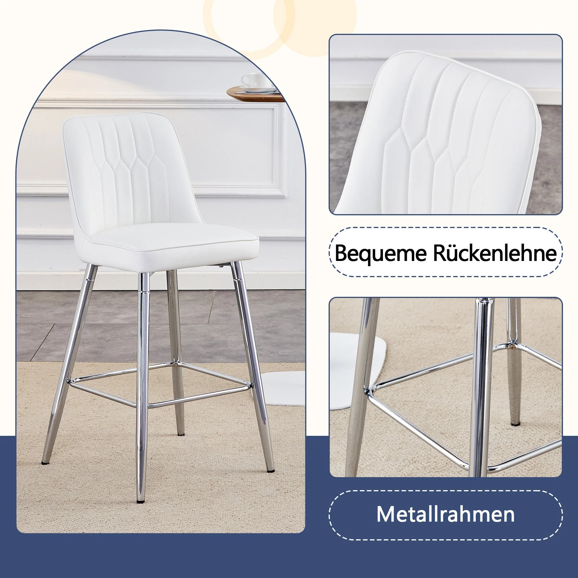 Bar Stool Set of 2 100cm High Metal Frame Footrest - White PU Leather - Image 6