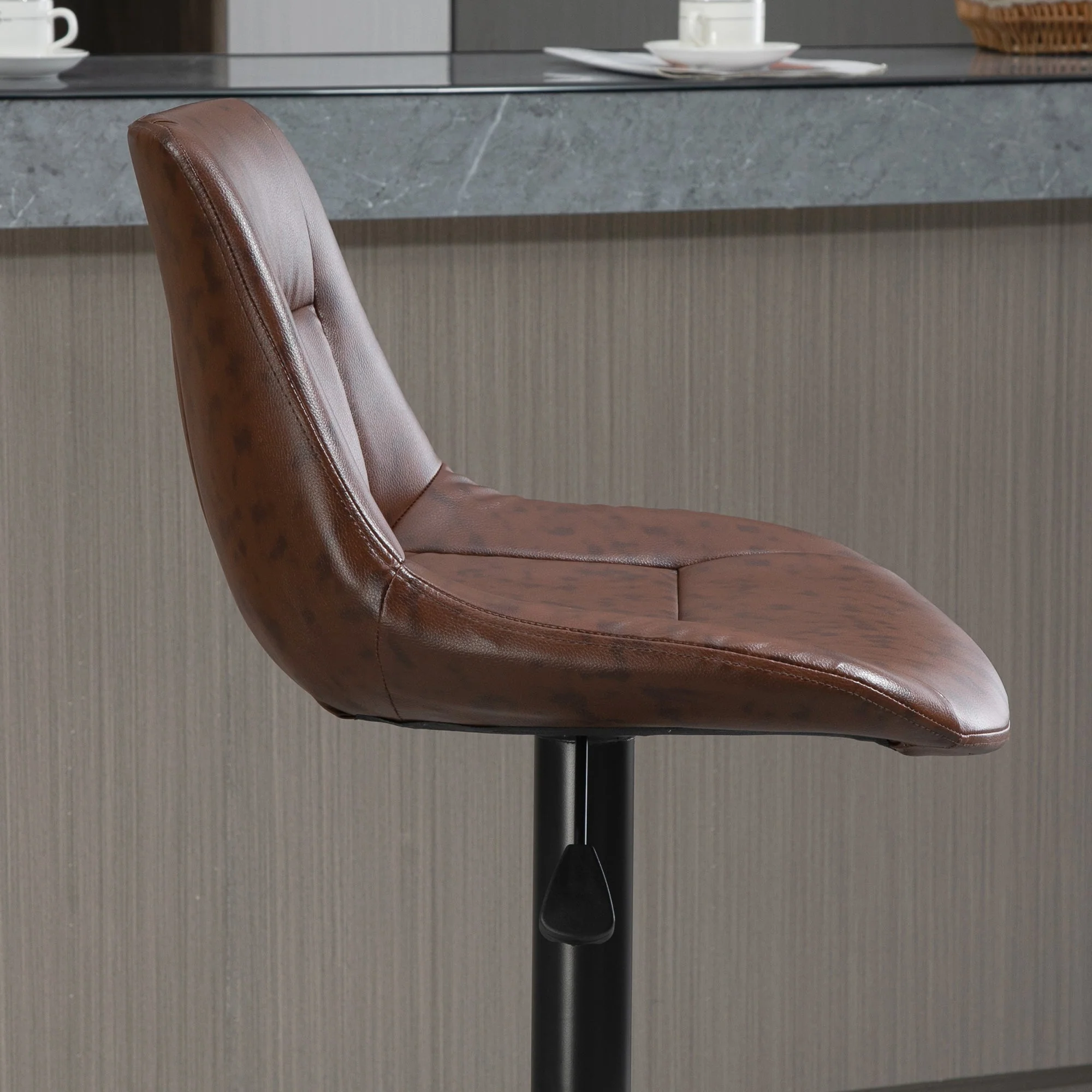Bar Stool Set of 2, Height-Adjustable Swivel Counter Stool, Faux Leather Brown - Image 7