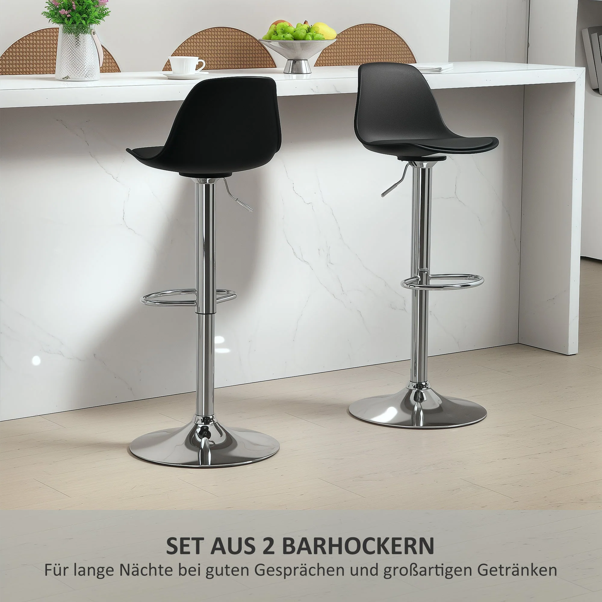 Bar Stool Set of 2, Padded, Height-Adjustable, Rotatable, Faux Leather Black - Image 4