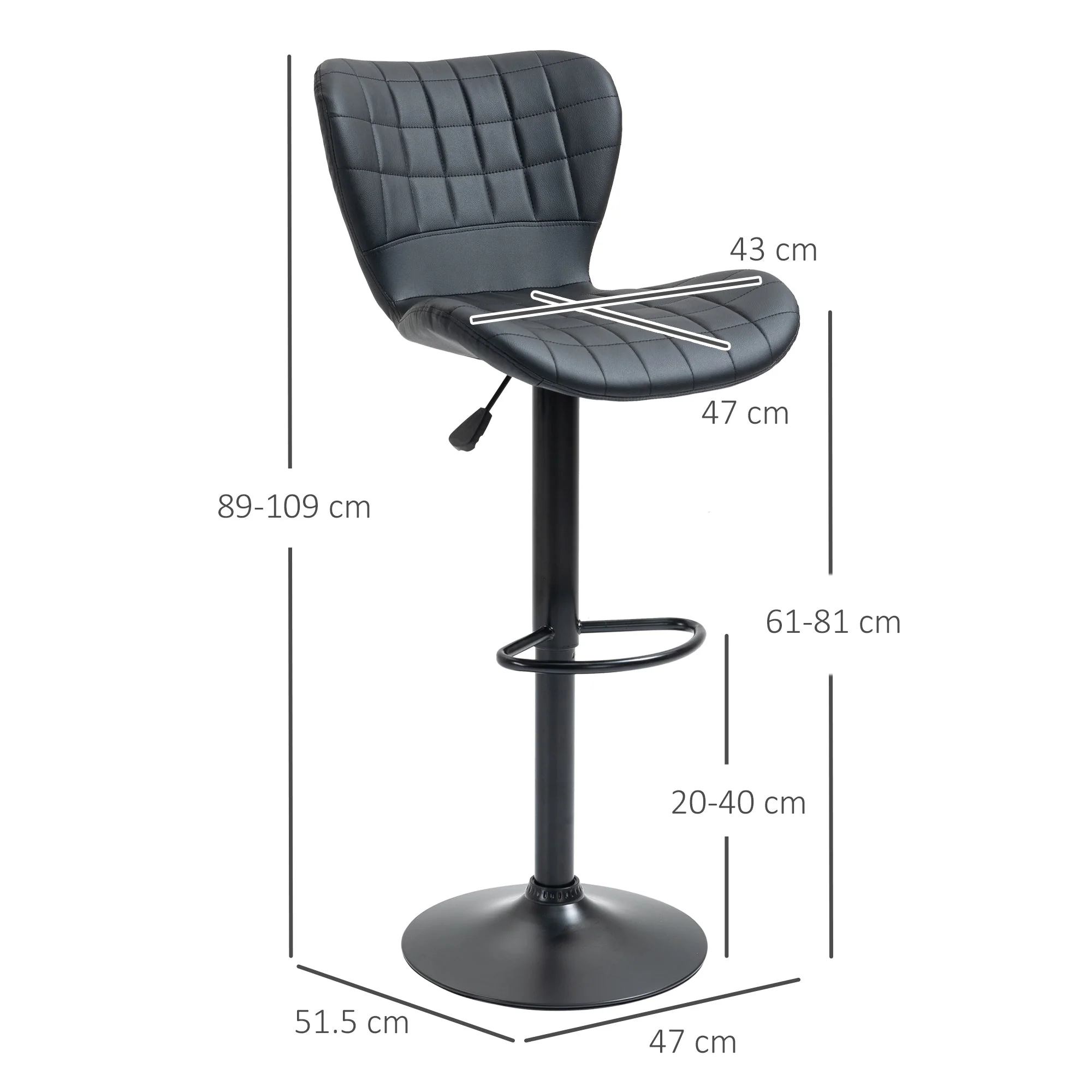 Bar Stool Set of 2, Retro Design 360° Swivel Height Adjustable, Black Leather - Image 3