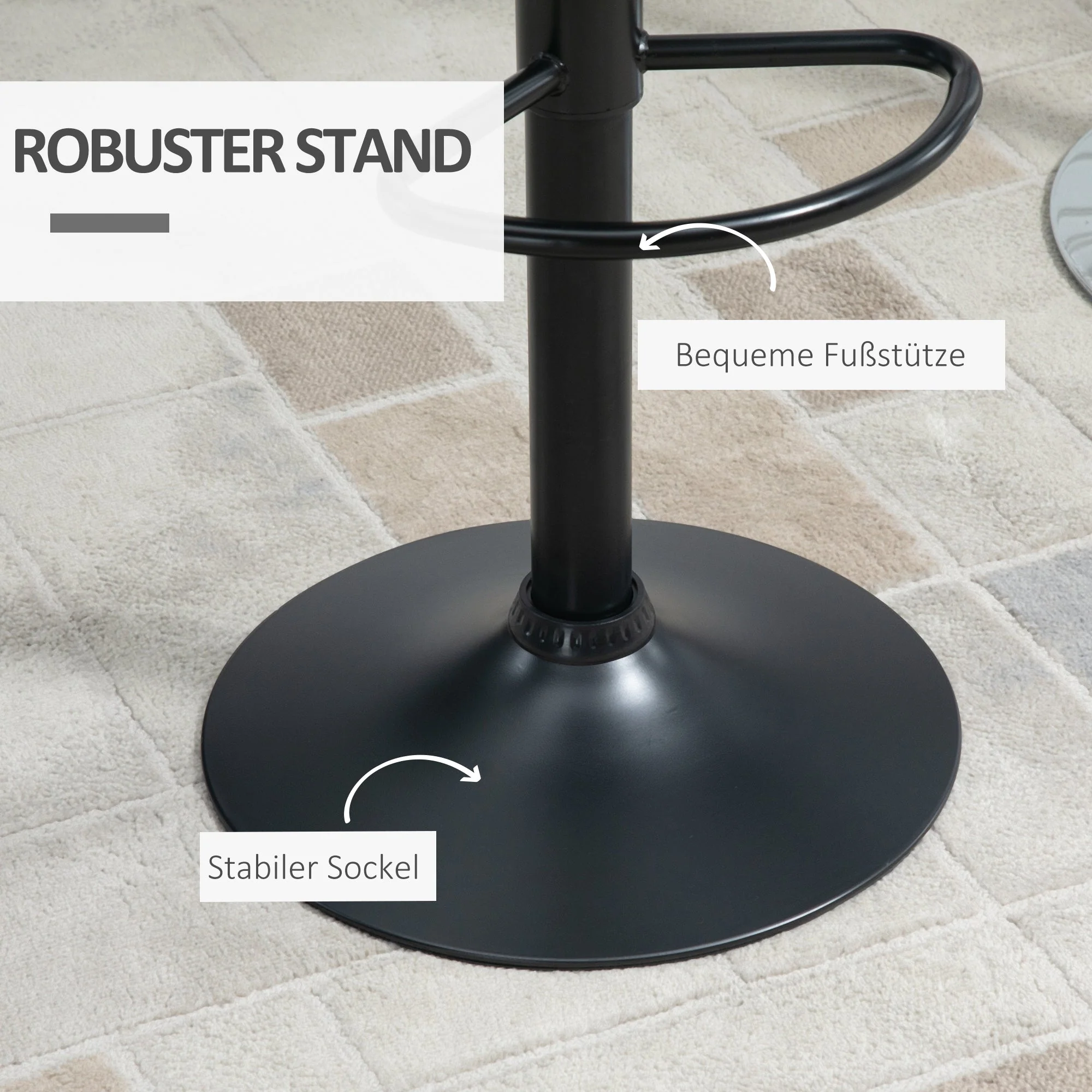 Bar Stool Set of 2, Retro Design 360° Swivel Height Adjustable, Black Leather - Image 5