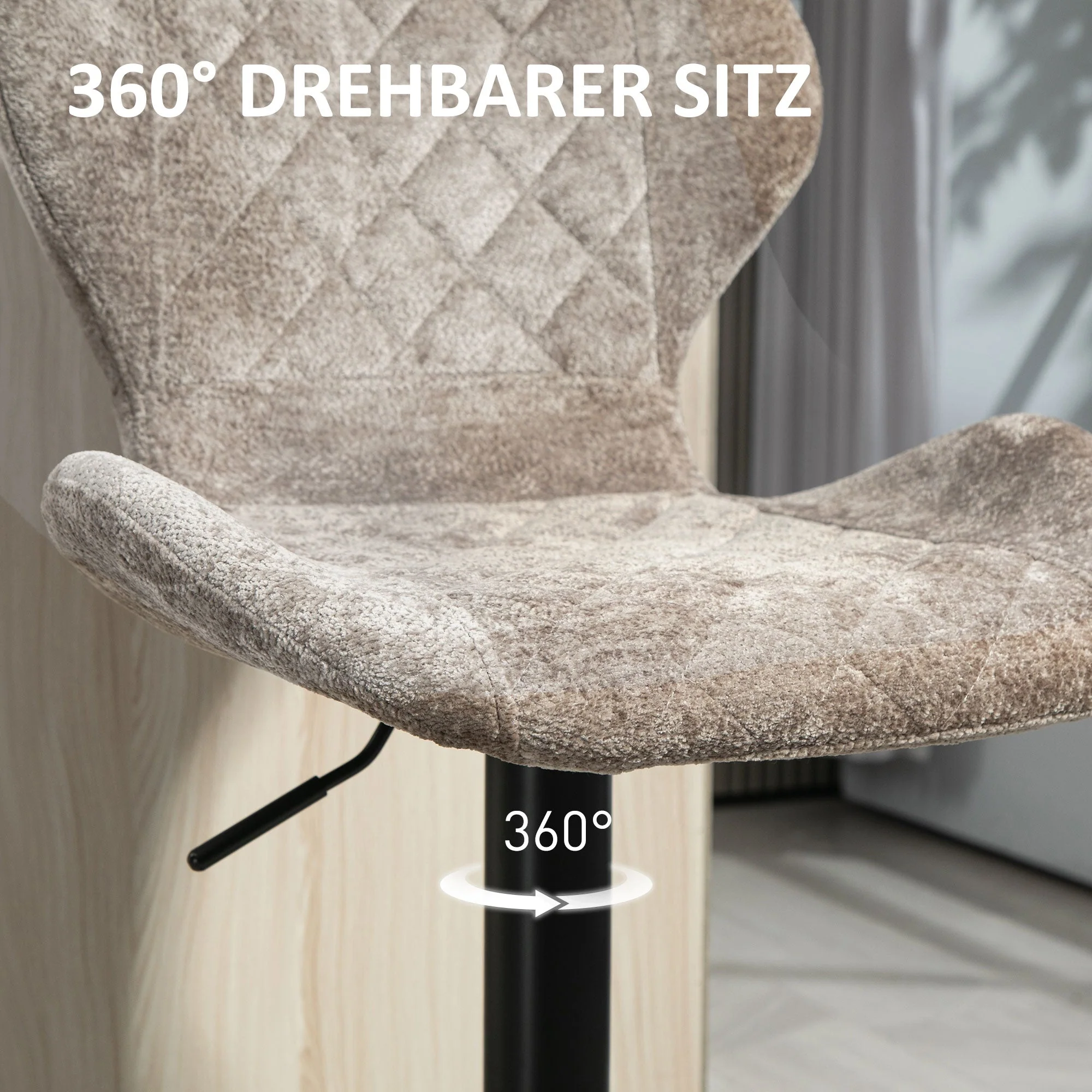 Bar Stool Set of 2, Upholstered with Backrest, Height-Adjustable, 360° Rotatable, Brown - Image 6
