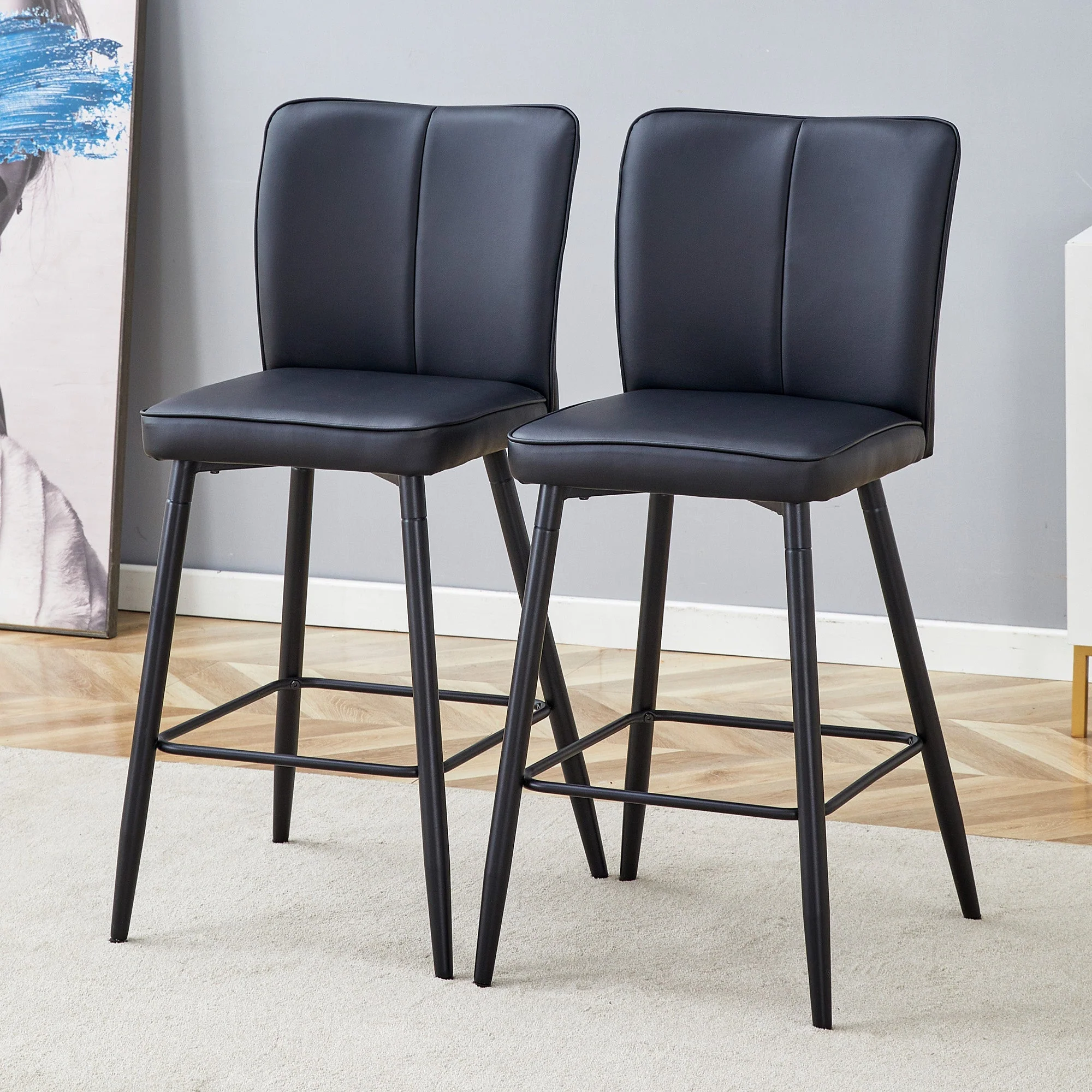 Bar Stools 2-Piece Set 101cm High Ergonomic Backrest Black PU