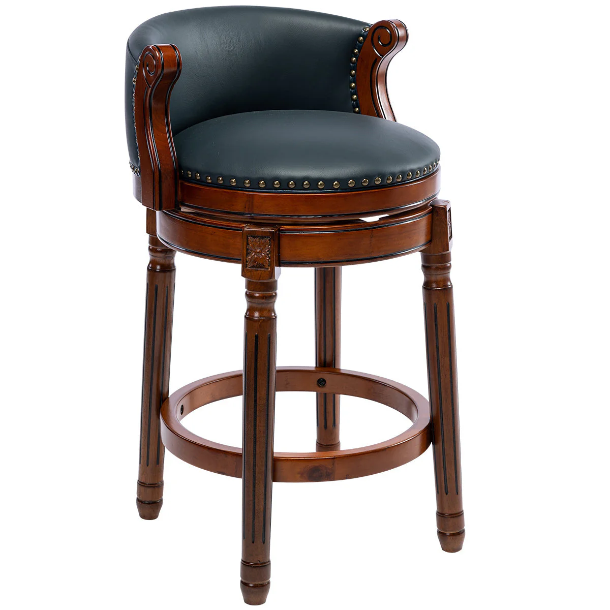 Bar Stools 360° Swivel Counter Height with Backs - Cow Top Leather Wood