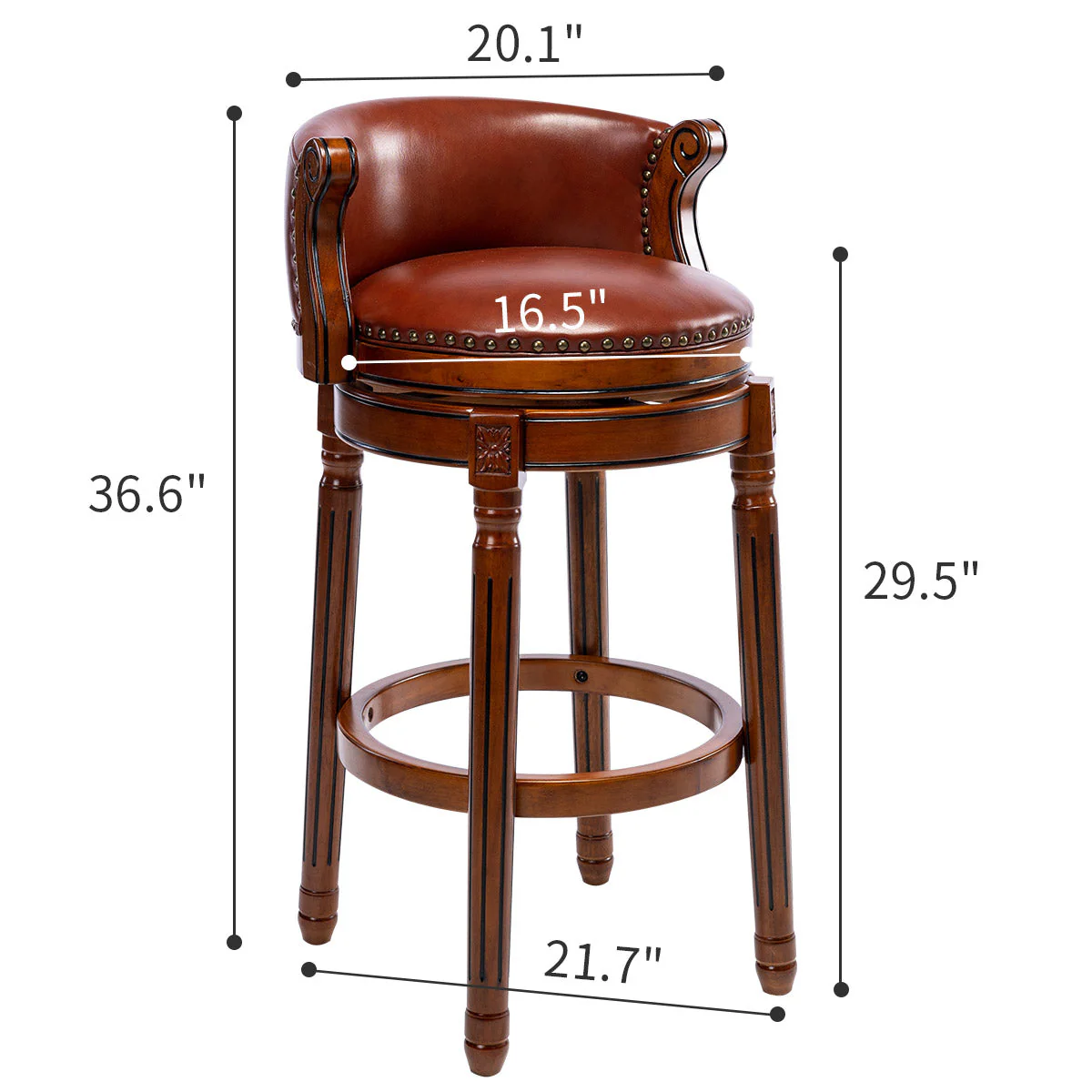 Bar Stools 360° Swivel With Backs Counter/Bar Height - Cow Leather, Wood - Image 8
