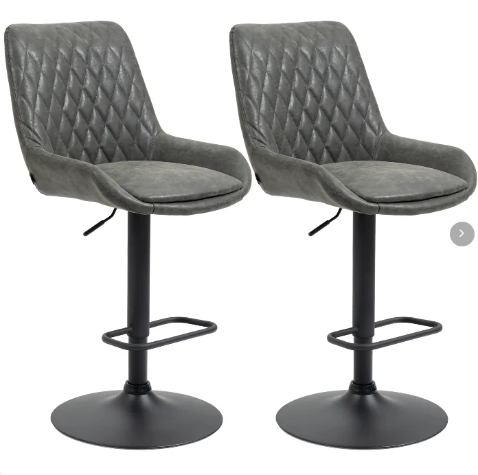 Bar Stools, Height-Adjustable with Backrest, Faux Leather Dark Grey - Image 2