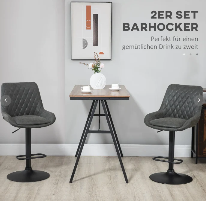 Bar Stools, Height-Adjustable with Backrest, Faux Leather Dark Grey - Image 4