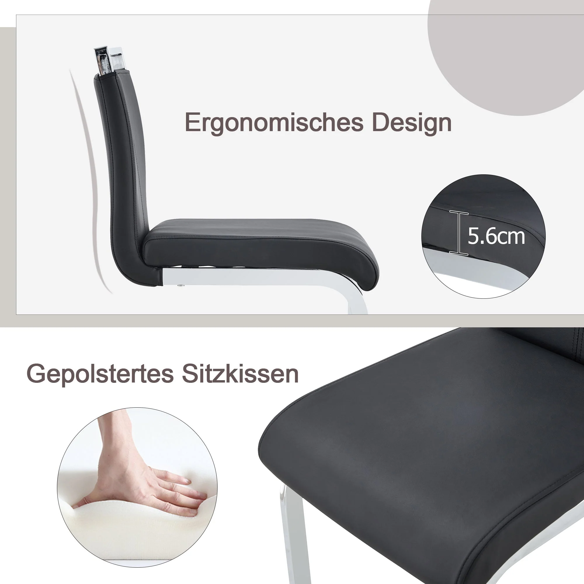 Bar Stools, Nordic Style, Set of 2, Black PU - Image 5