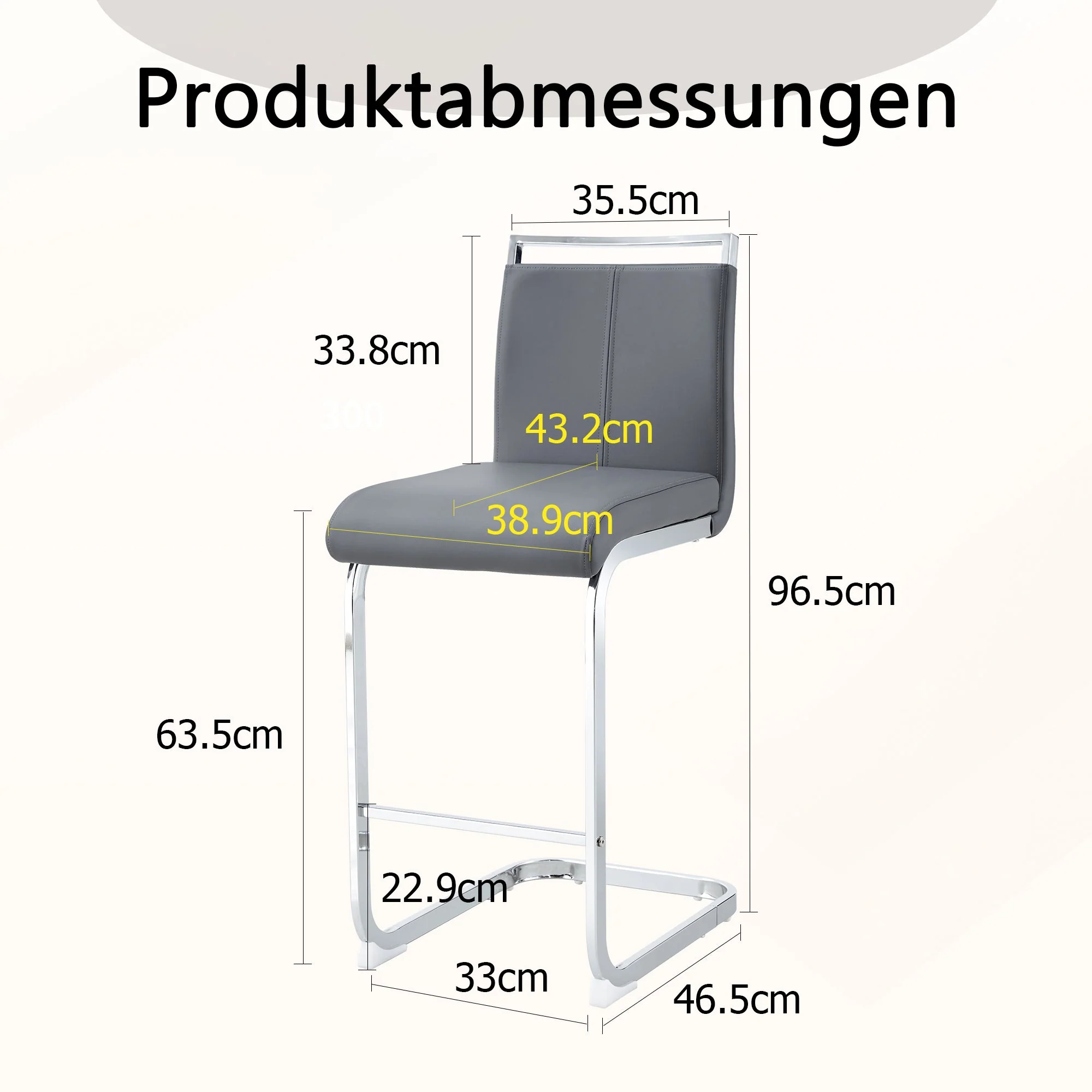 Bar Stools, Nordic Style, Set of 2 (Grey PU) - Image 4