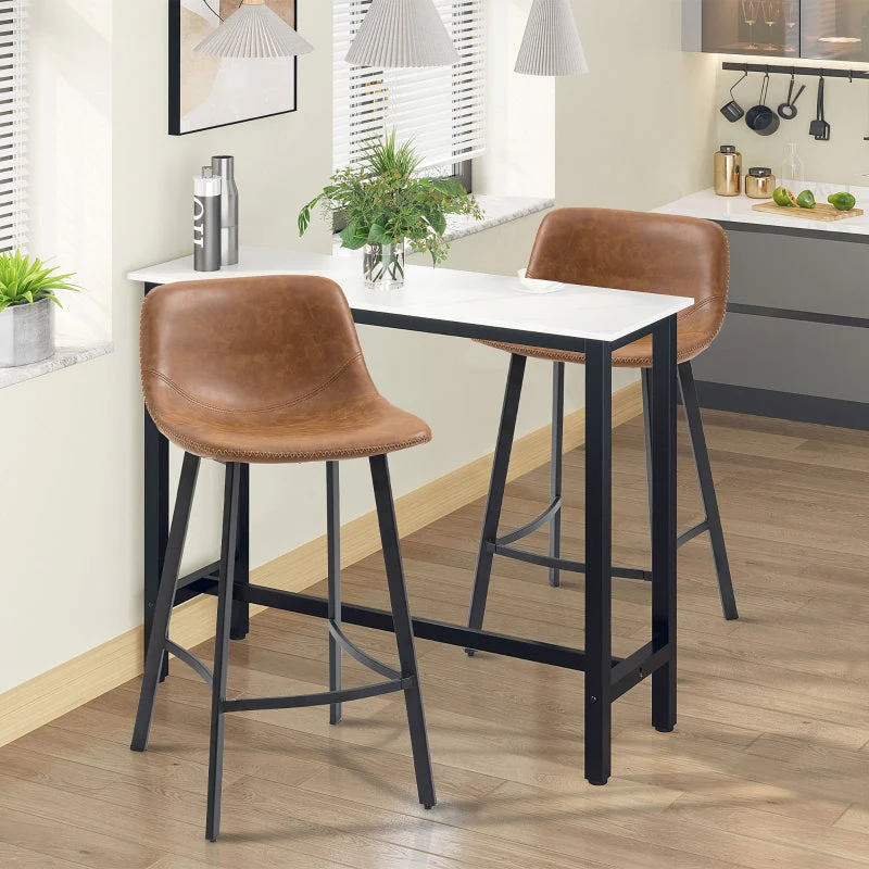 Bar Stools Set of 2, Kitchen Stools with Backrest, PU Leather, Brown